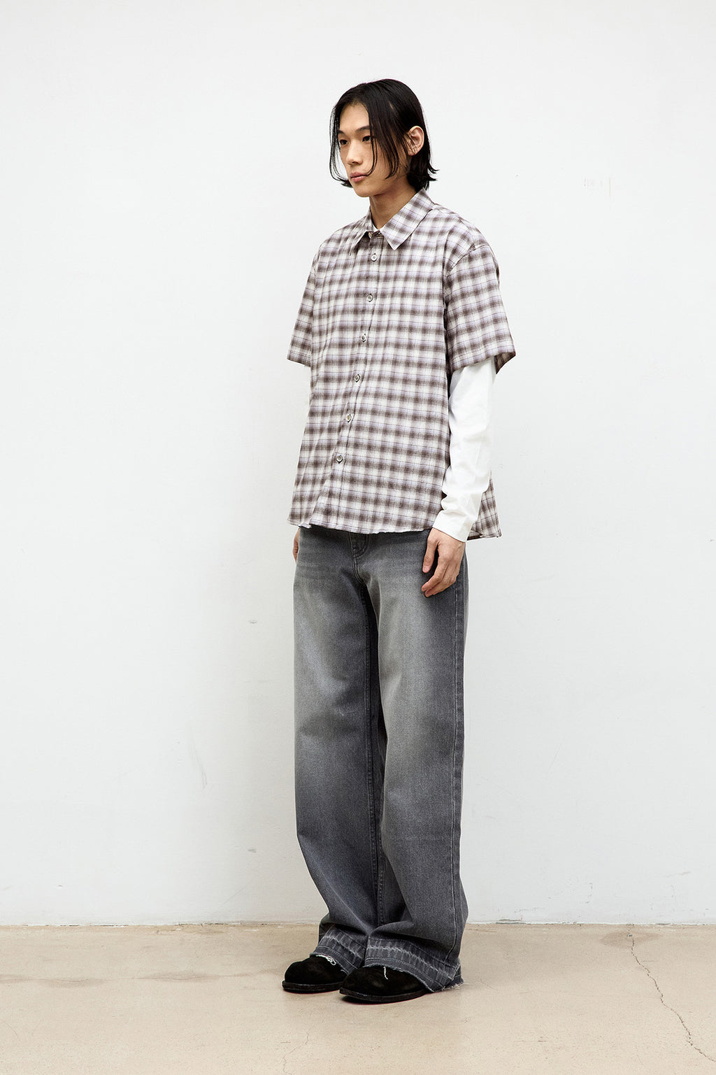 Coor - Ombre Creased Check Half Shirt (Light Purple) product image 3 | TRAB K-Fashion Australia