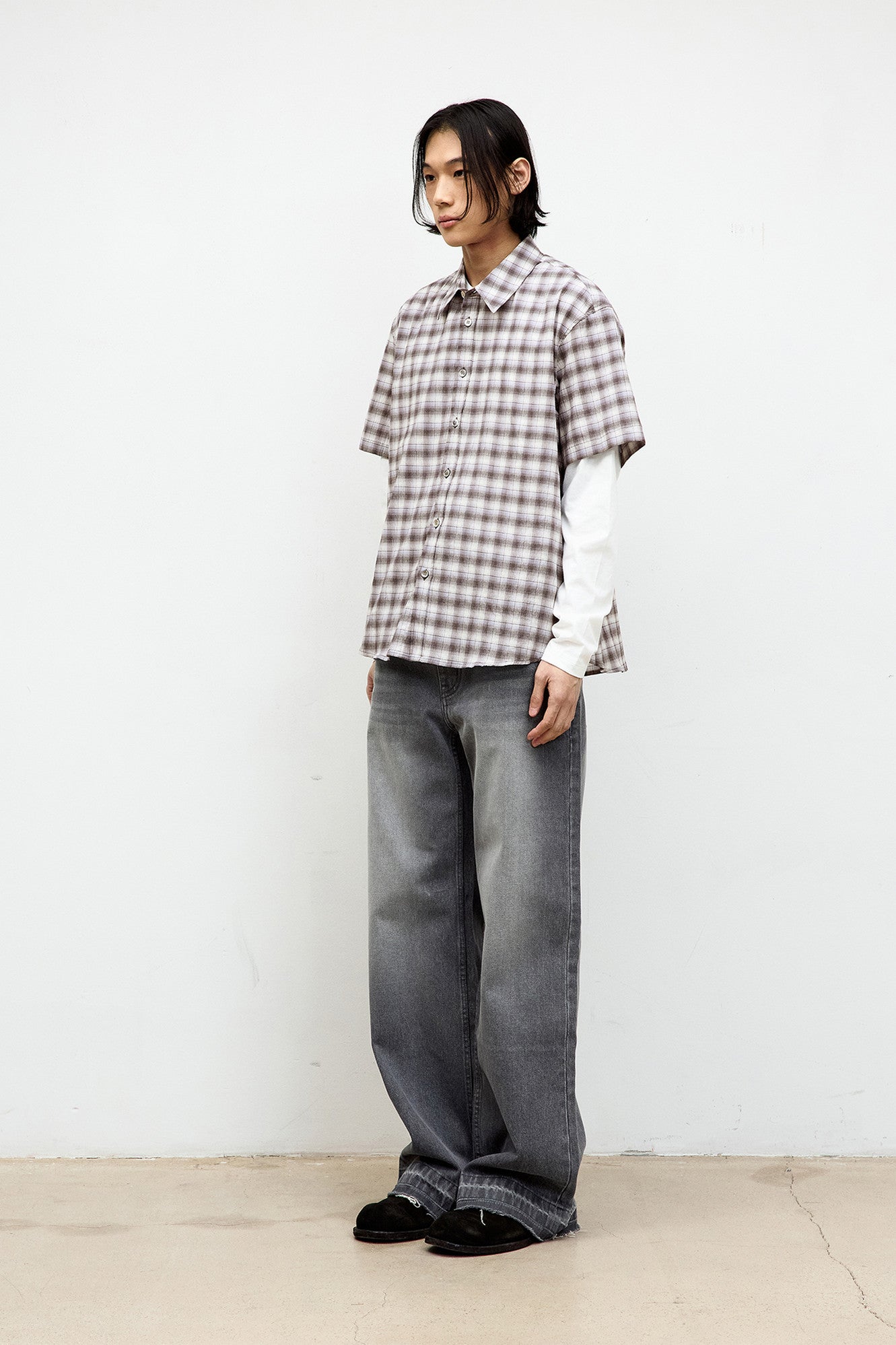 Coor - Ombre Creased Check Half Shirt (Light Purple) product image 3 | TRAB K-Fashion Australia