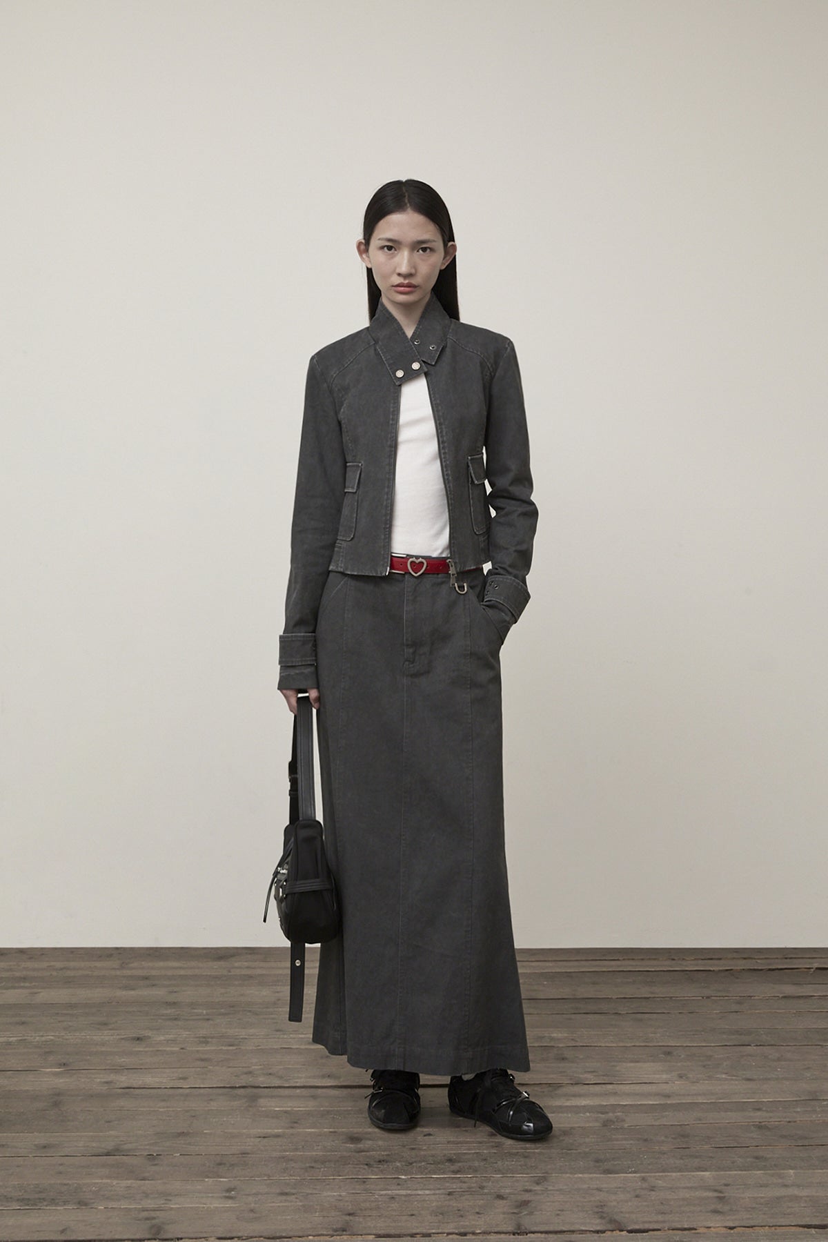 Matin Kim - Washed Slim Biker Jumper (Charcoal) product image 8 | TRAB K-Fashion Australia