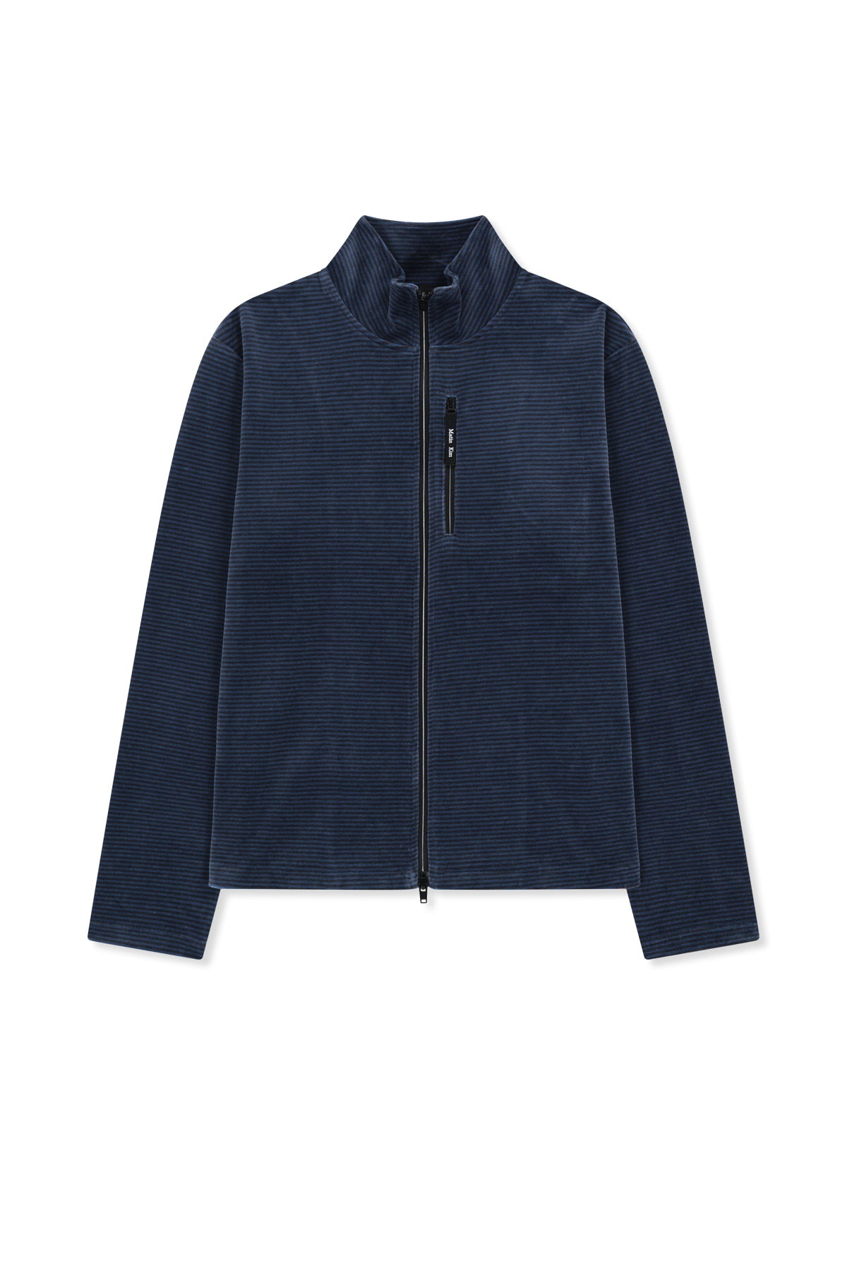 Matin Kim - [Pre-Order – Ships October 8] Striped Velour Zip Up (Navy) product image 1 | TRAB K-Fashion Australia