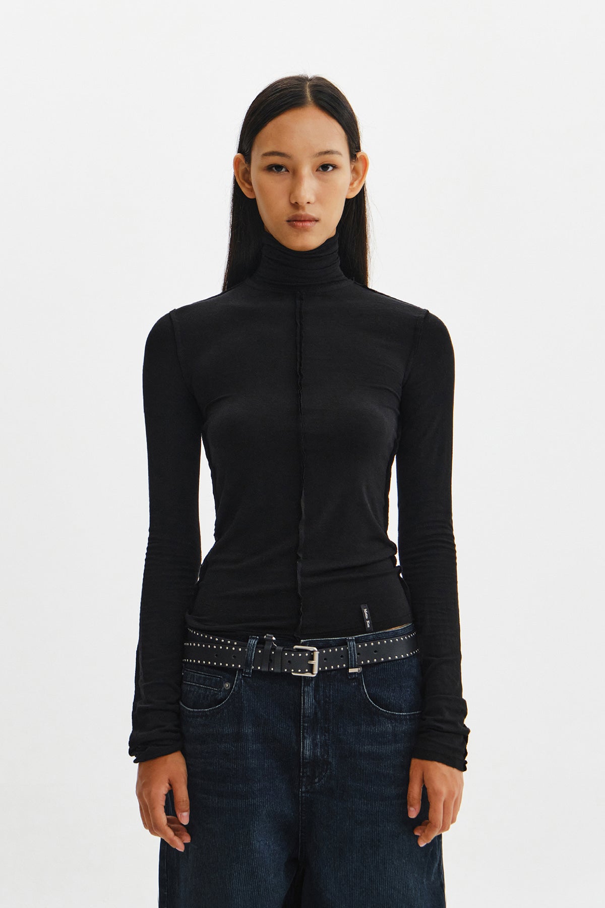Matin Kim - Raw Cut High Neck Top (Black) product image 6 | TRAB K-Fashion Australia