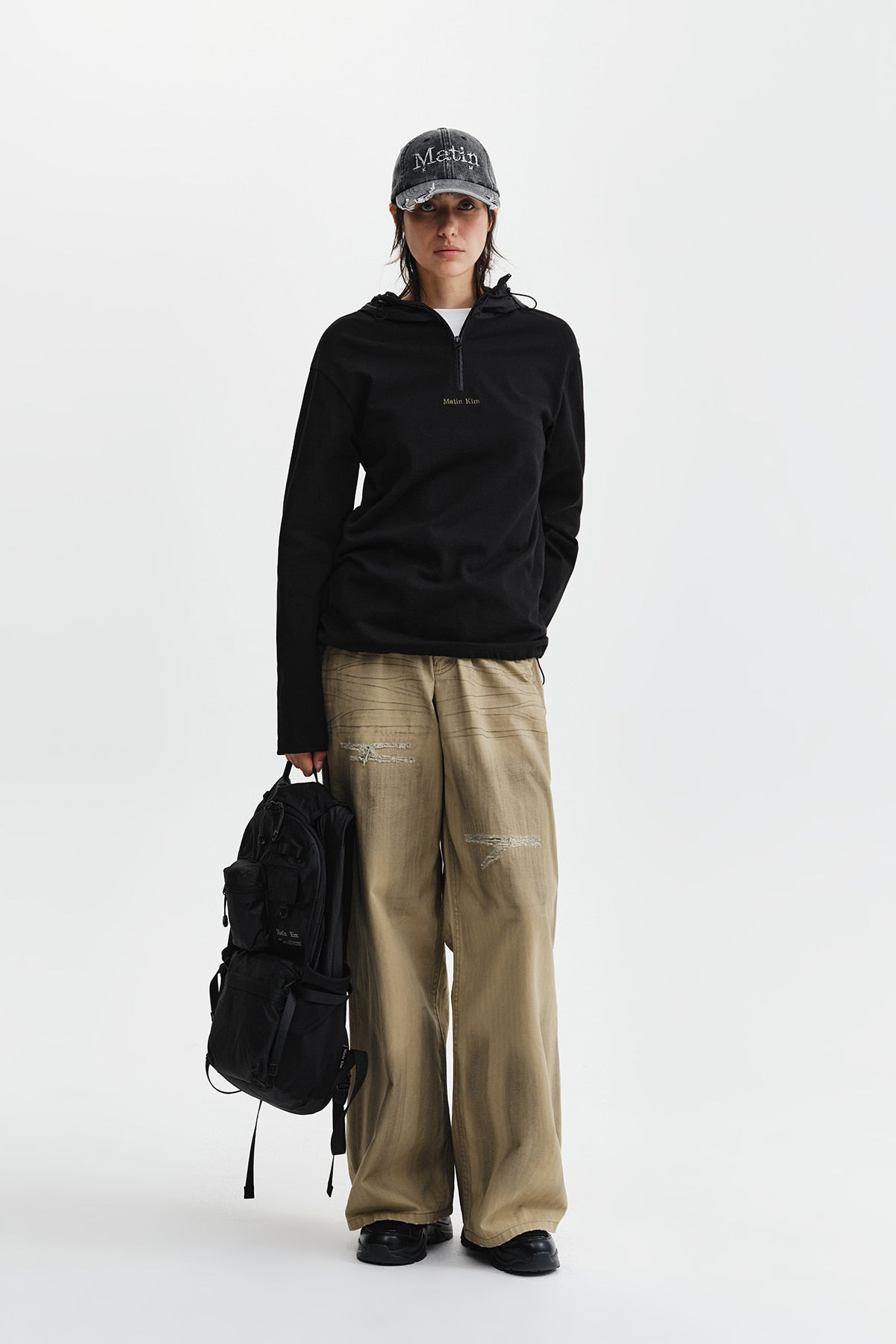 Matin Kim - Distressed Herringbone Wide Pants (Beige) product image 10 | TRAB K-Fashion Australia