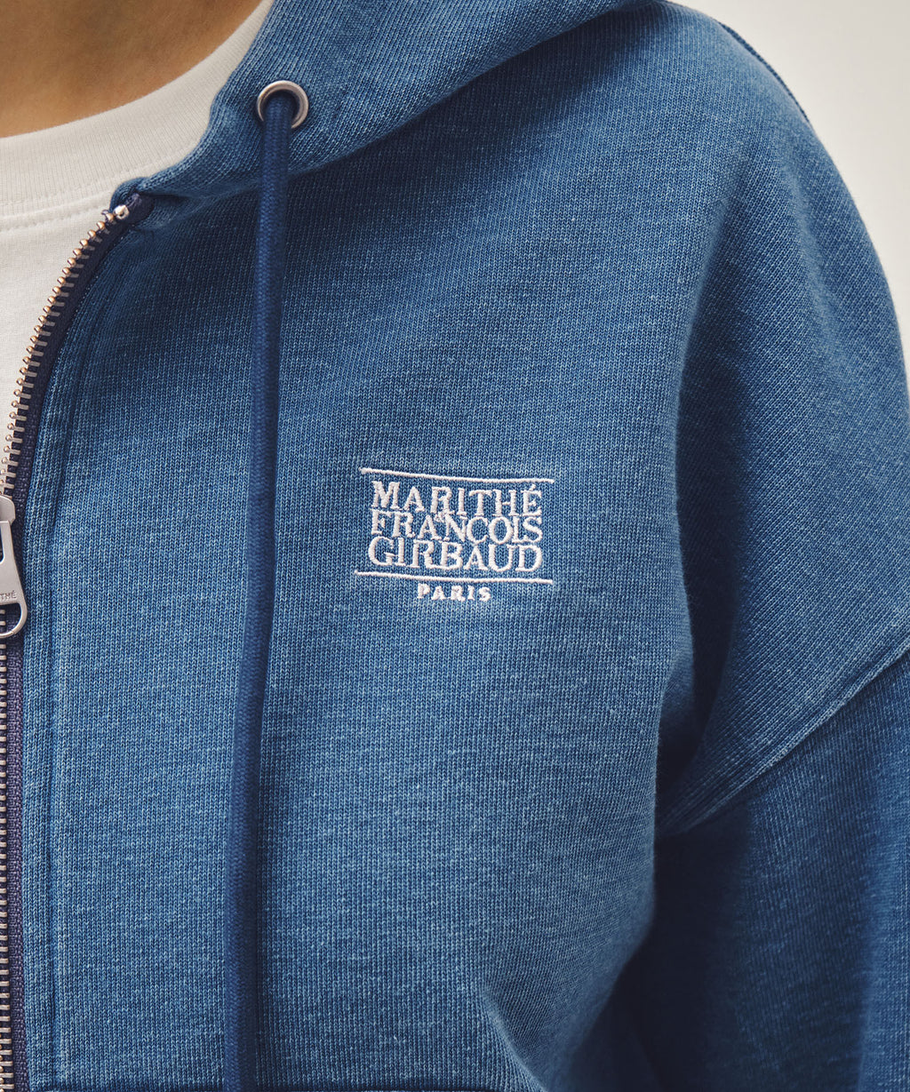 Marithe & Francois Girbaud - Back Classic Logo Crop Hoodie Zipup (Blue) product image 4 | TRAB K-Fashion Australia