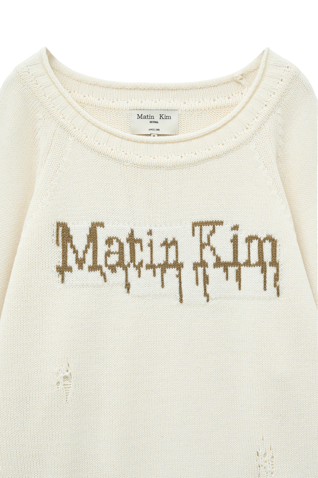 Matin Kim - Two Way Off Shoulder Damage Pullover (Ivory) product image 3 | TRAB K-Fashion Australia