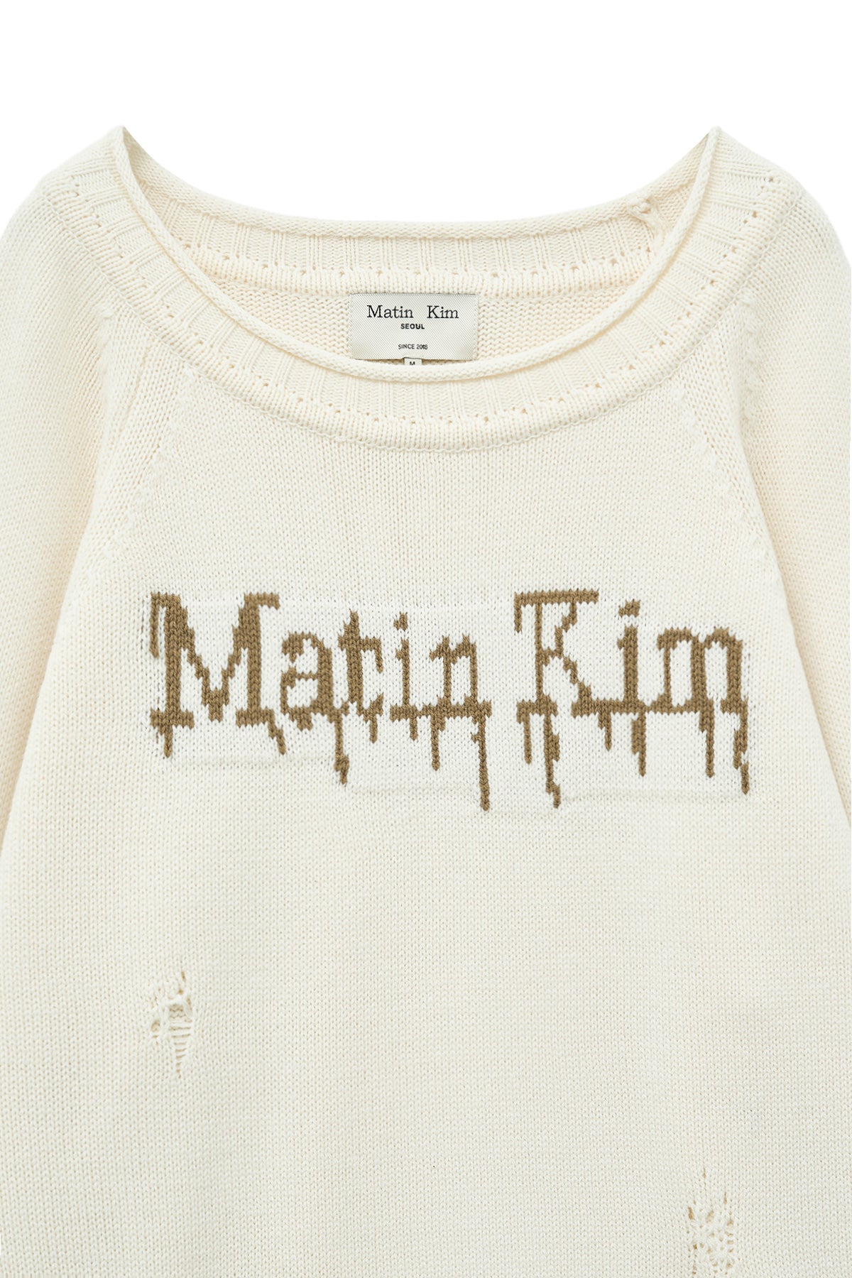 Matin Kim - Two Way Off Shoulder Damage Pullover (Ivory) product image 3 | TRAB K-Fashion Australia