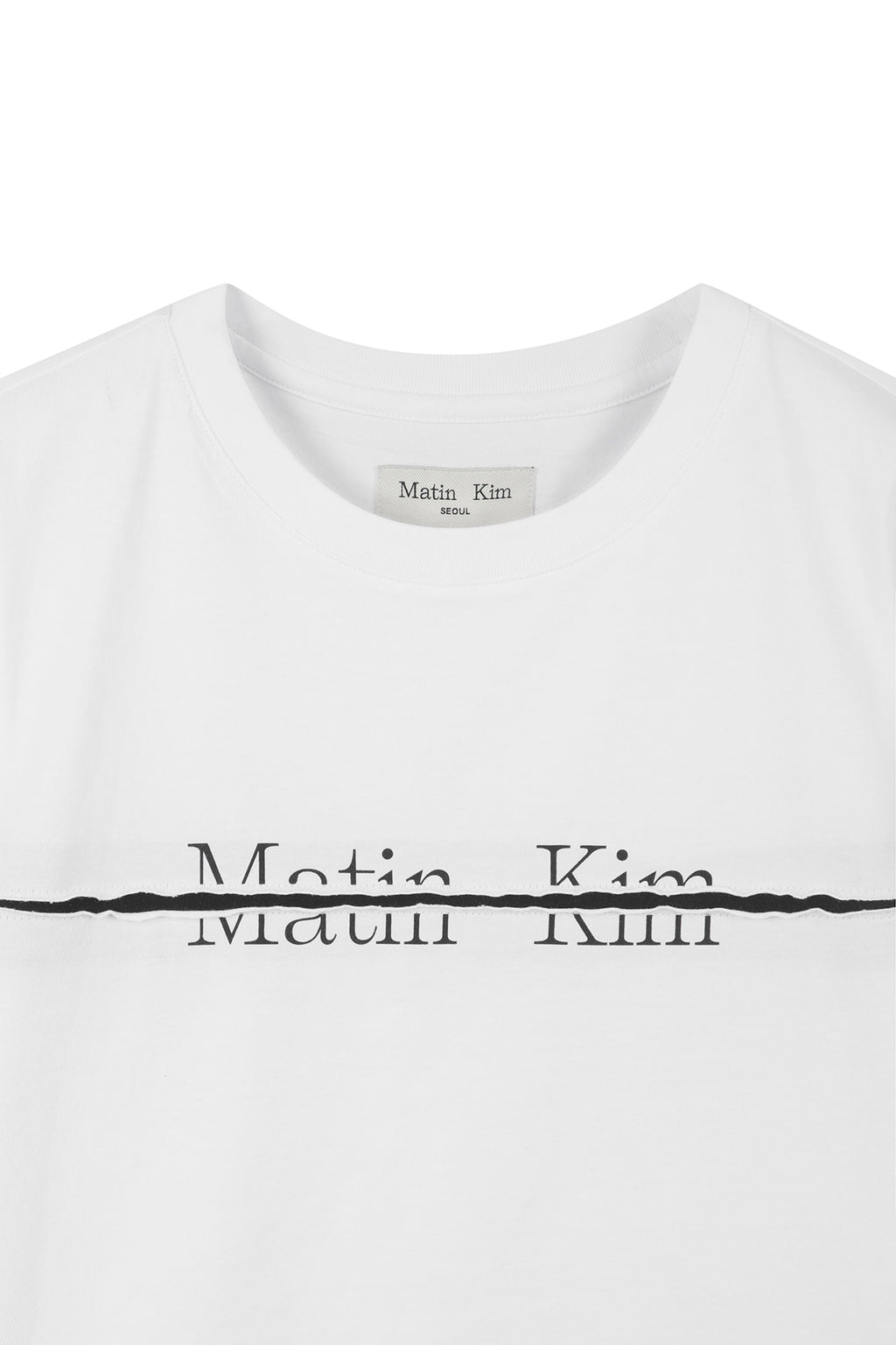 Matin Kim - [Pre-Order – Ships June 24] Matin Kim Logo Cutted Crop Top (White) product image 3 | TRAB K-Fashion Australia