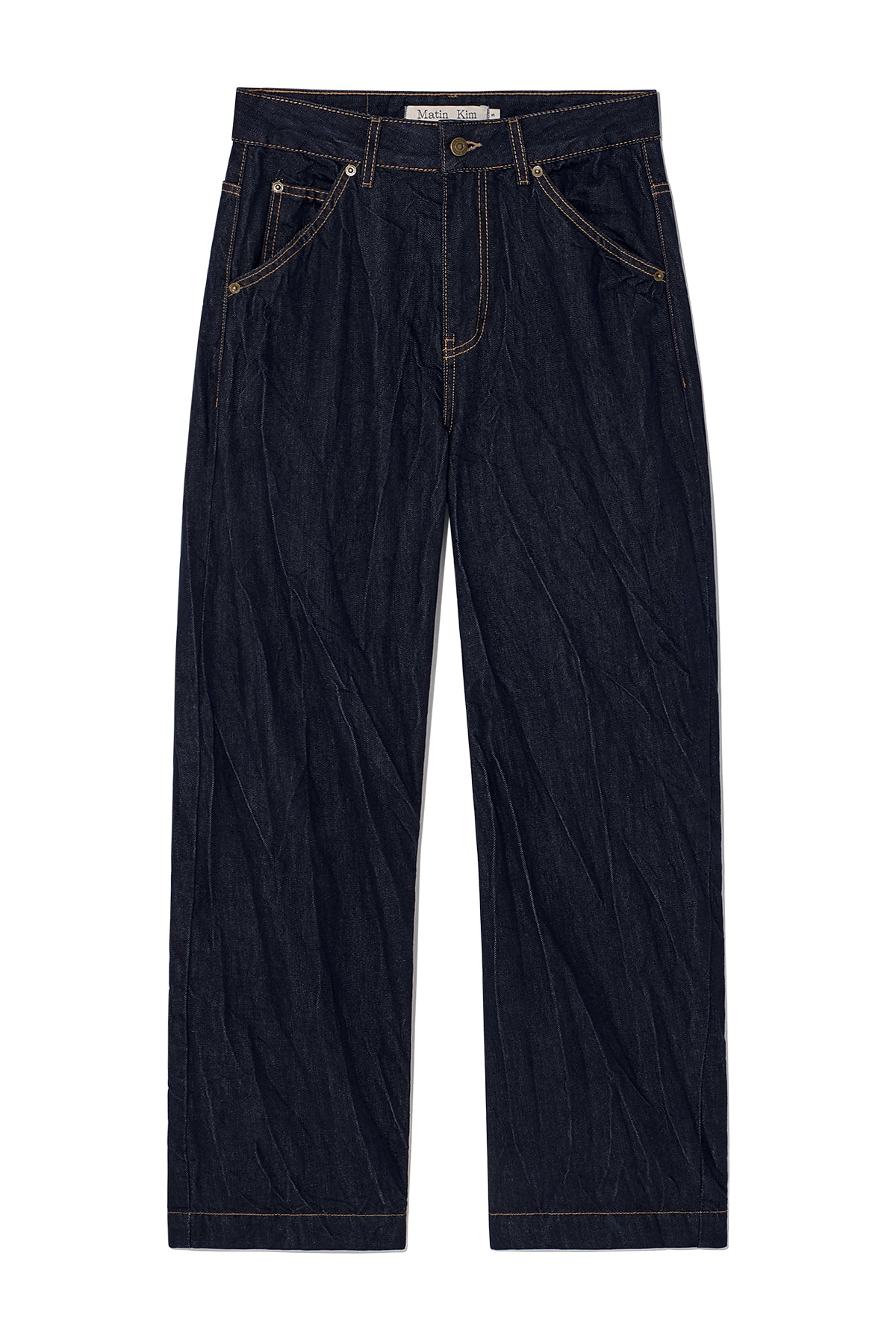 Matin Kim - Stitch Point Crinkle Denim Pants (Dark Navy) product image 1 | TRAB K-Fashion Australia