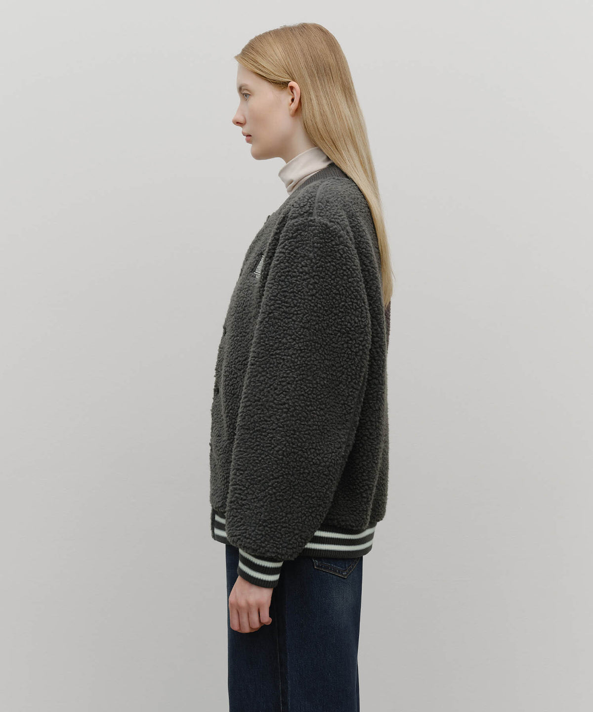 Marithe & Francois Girbaud - Fleece Varsity Jacket (Charcoal) product image 2 | TRAB K-Fashion Australia