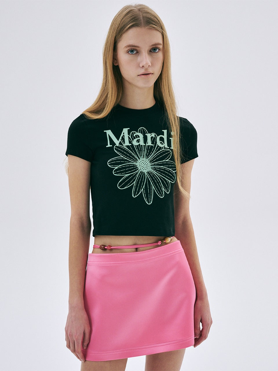 Mardi Mercredi - Cropped Tshirt Flowermardi (Black Mint) product image 1 | TRAB K-Fashion Australia