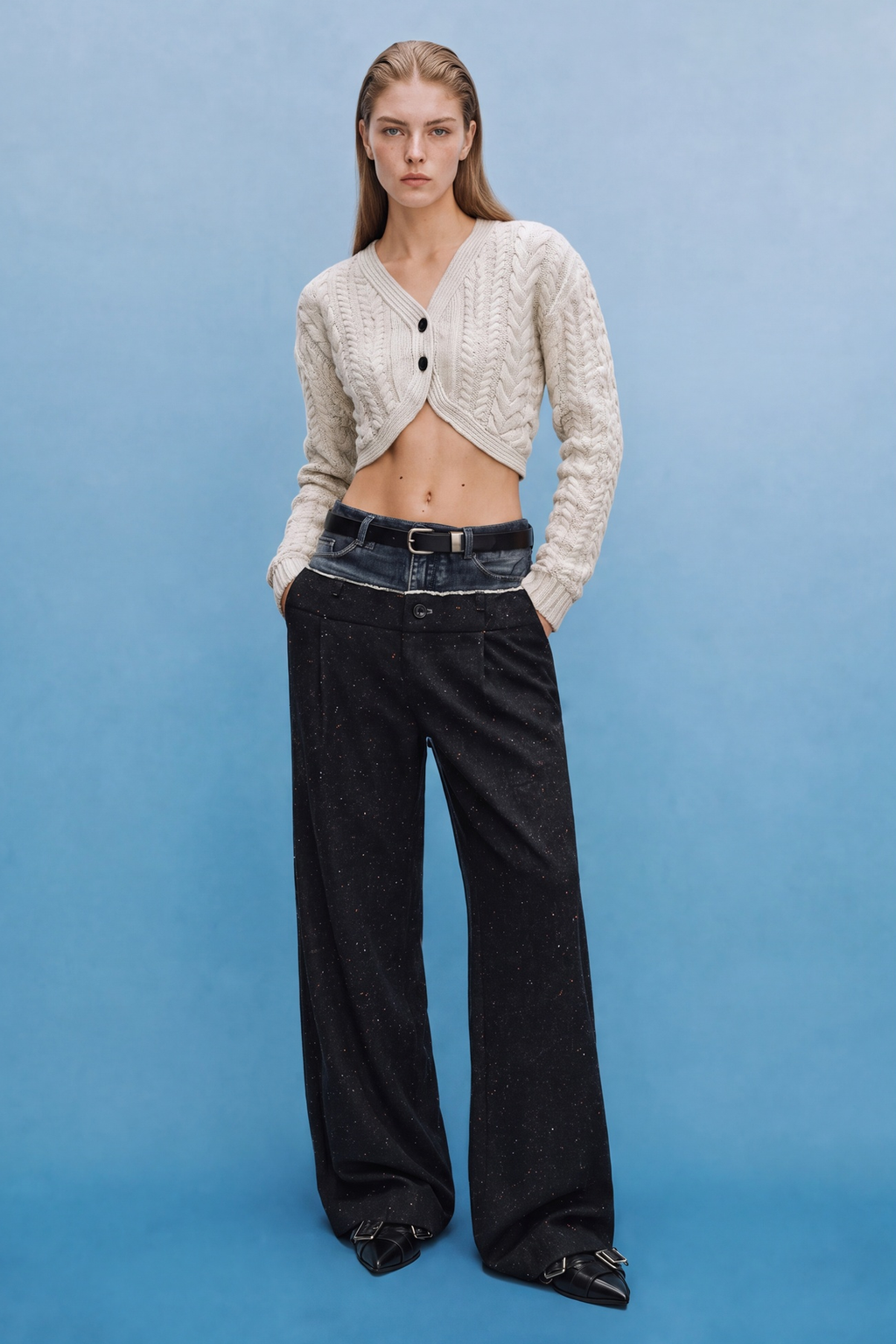 Andersson Bell - Cable Cropped Cardigan (Ivory/Ecru) product image 2 | TRAB K-Fashion Australia