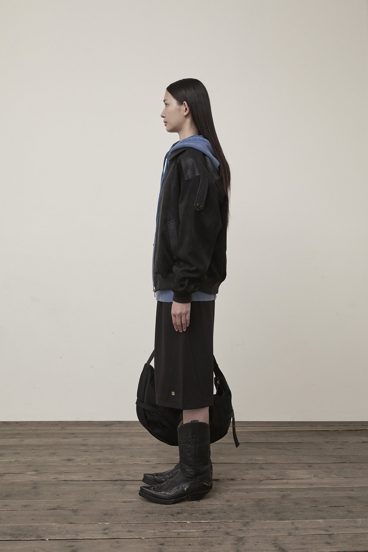 Matin Kim - Suede Mix Leather Zip Up Jumper (Black) product image 6 | TRAB K-Fashion Australia