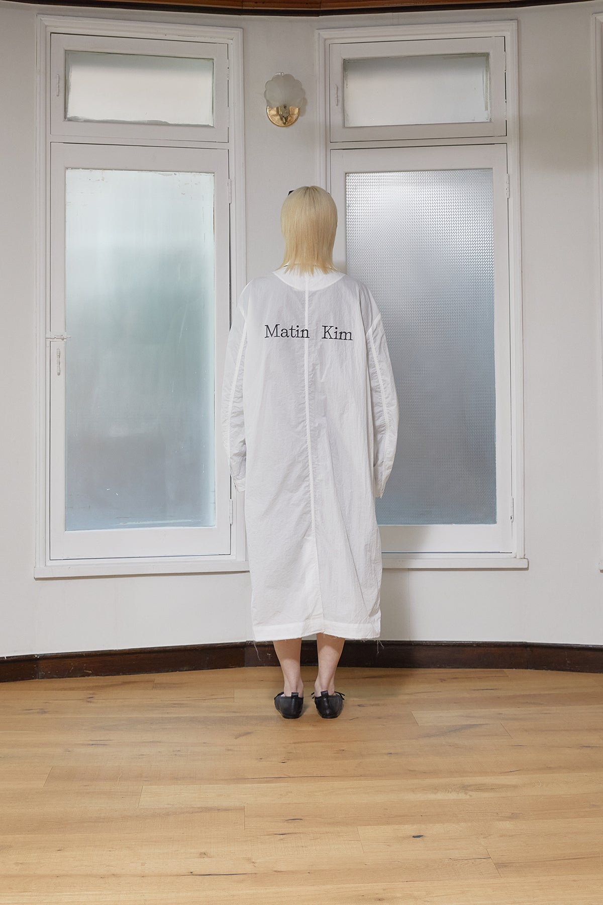 Matin Kim - Back Logo Point Nylon Long Coat (White) product image 10 | TRAB K-Fashion Australia