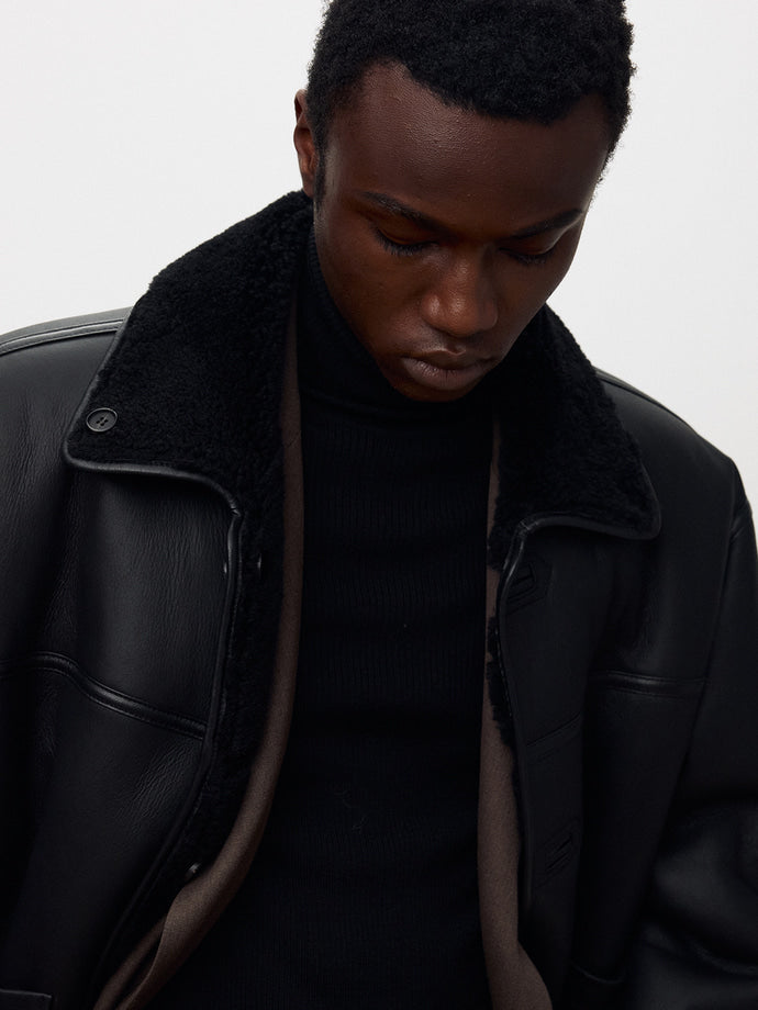 Tonywack - Lamb Leather Reversible Shearling Jacket (Black) product image 6 | TRAB K-Fashion Australia
