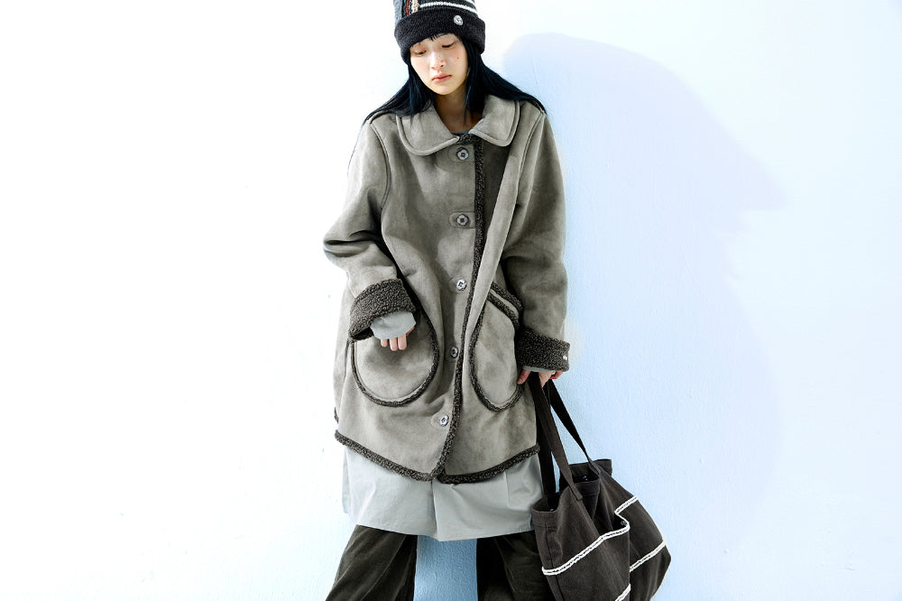 Coyseio - Round Collar Suede Jacket (Brown) product image 7 | TRAB K-Fashion Australia