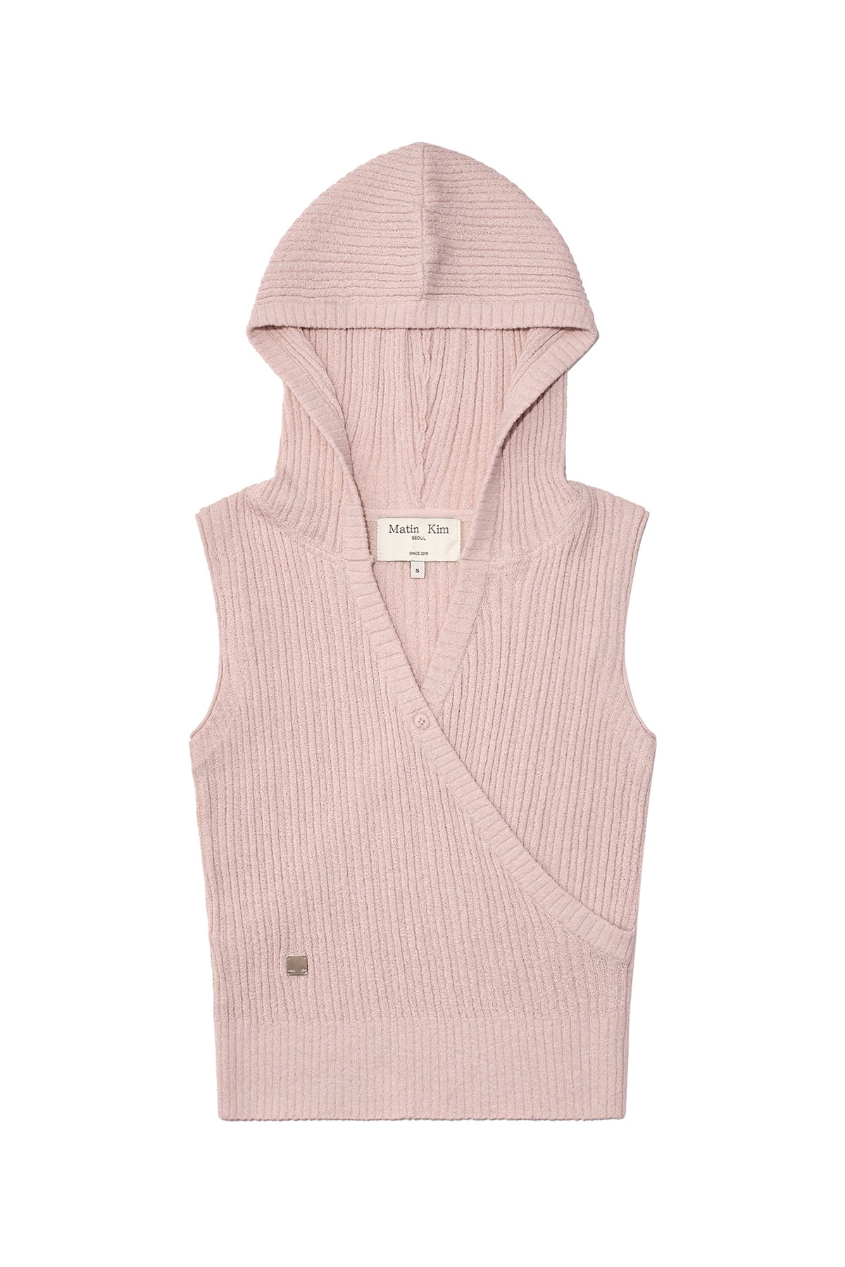 Matin Kim - Wrap Sleeveless Knit Hoody Top (Light Pink) product image 1 | TRAB K-Fashion Australia