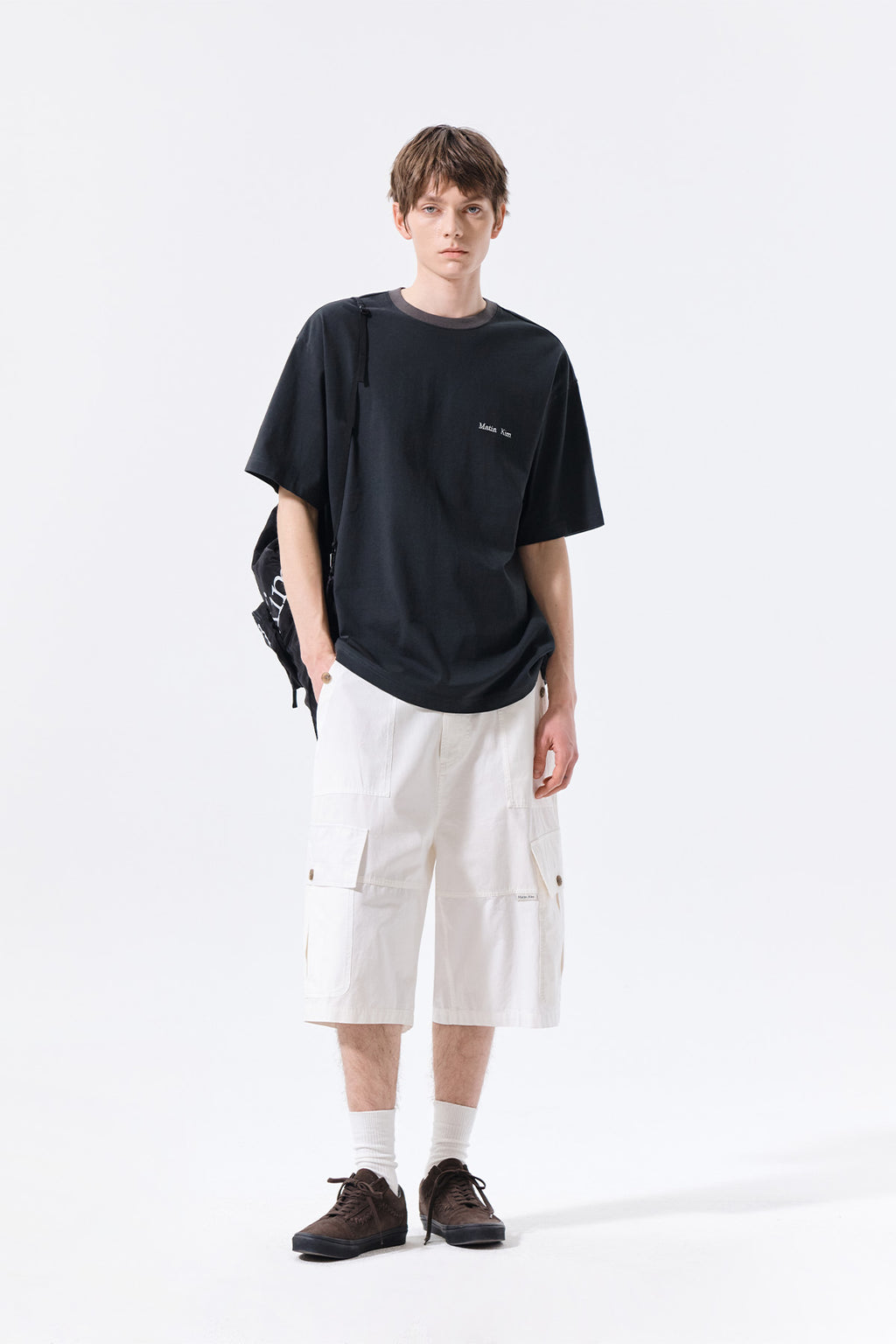 Matin Kim - Patchwork Cargo Bermuda Pants (White) product image 10 | TRAB K-Fashion Australia