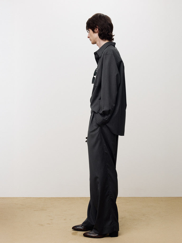 Tonywack - Wool Striped Relaxed Shirt (Grey Pinstripe) product image 3 | TRAB K-Fashion Australia