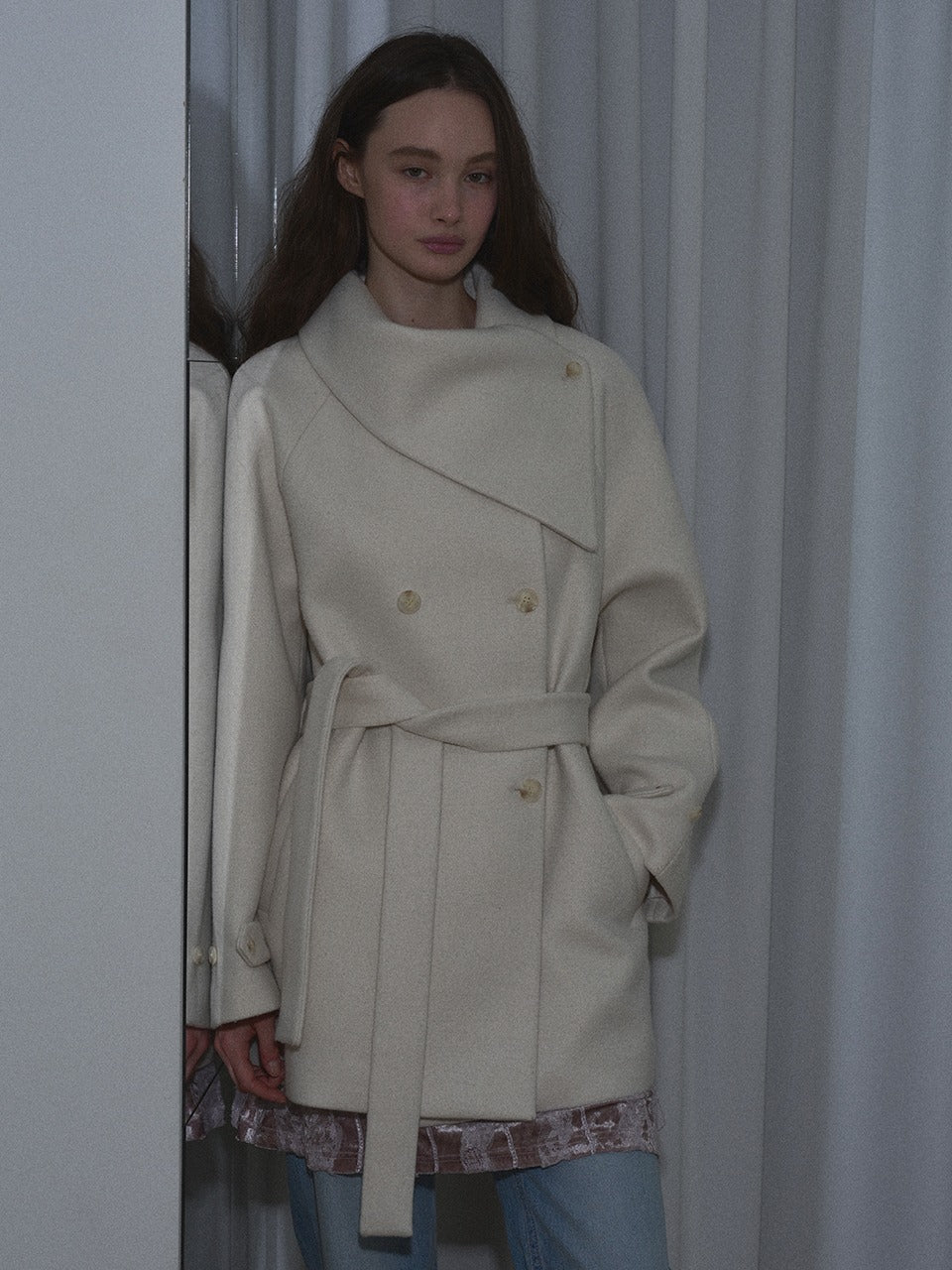 Margarin Fingers - Overlap Collar Half Coat (Cream) product image 1 | TRAB K-Fashion Australia
