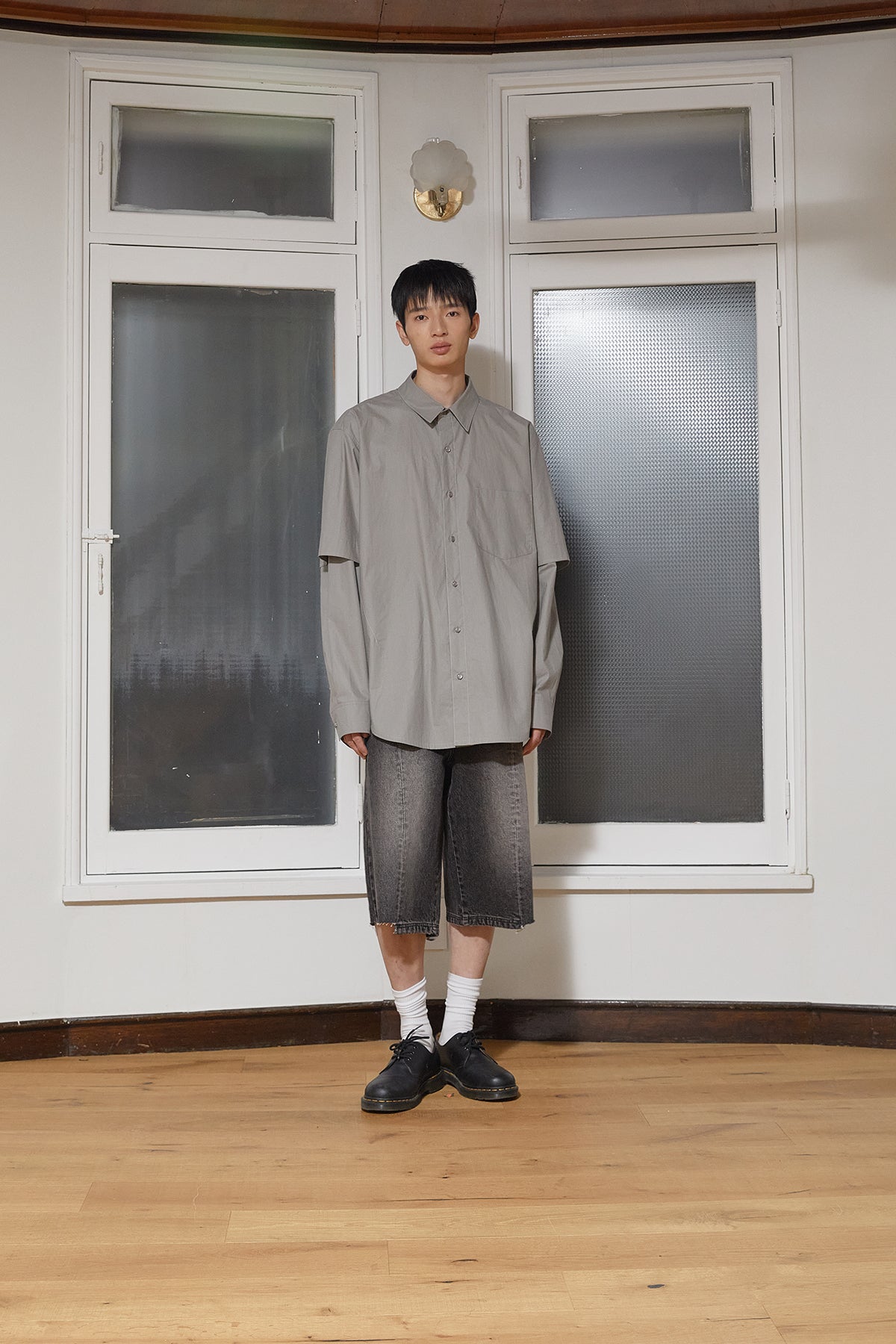Matin Kim - Stitch Point Layered Shirt (Khaki Grey) product image 10 | TRAB K-Fashion Australia