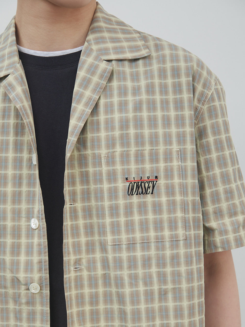 Kijun - Check Half Sleeve Shirt (Beige) product image 2 | TRAB K-Fashion Australia