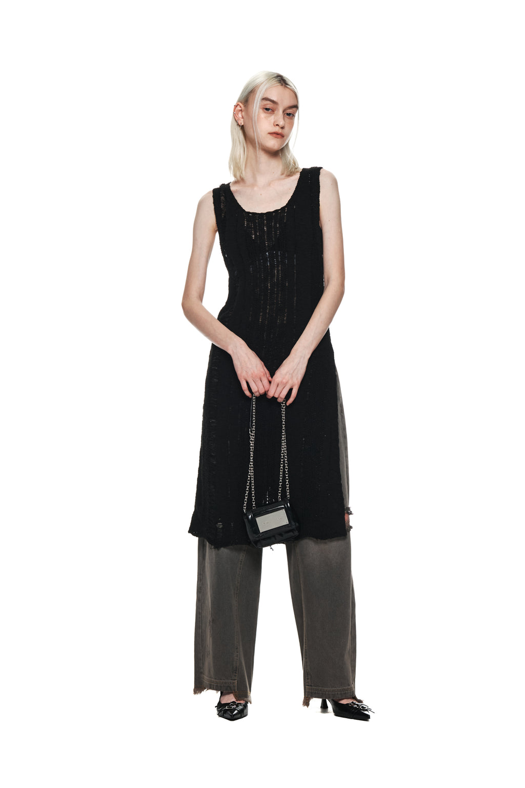 Matin Kim - Stripe Chunky Knit Dress (Black) product image 8 | TRAB K-Fashion Australia