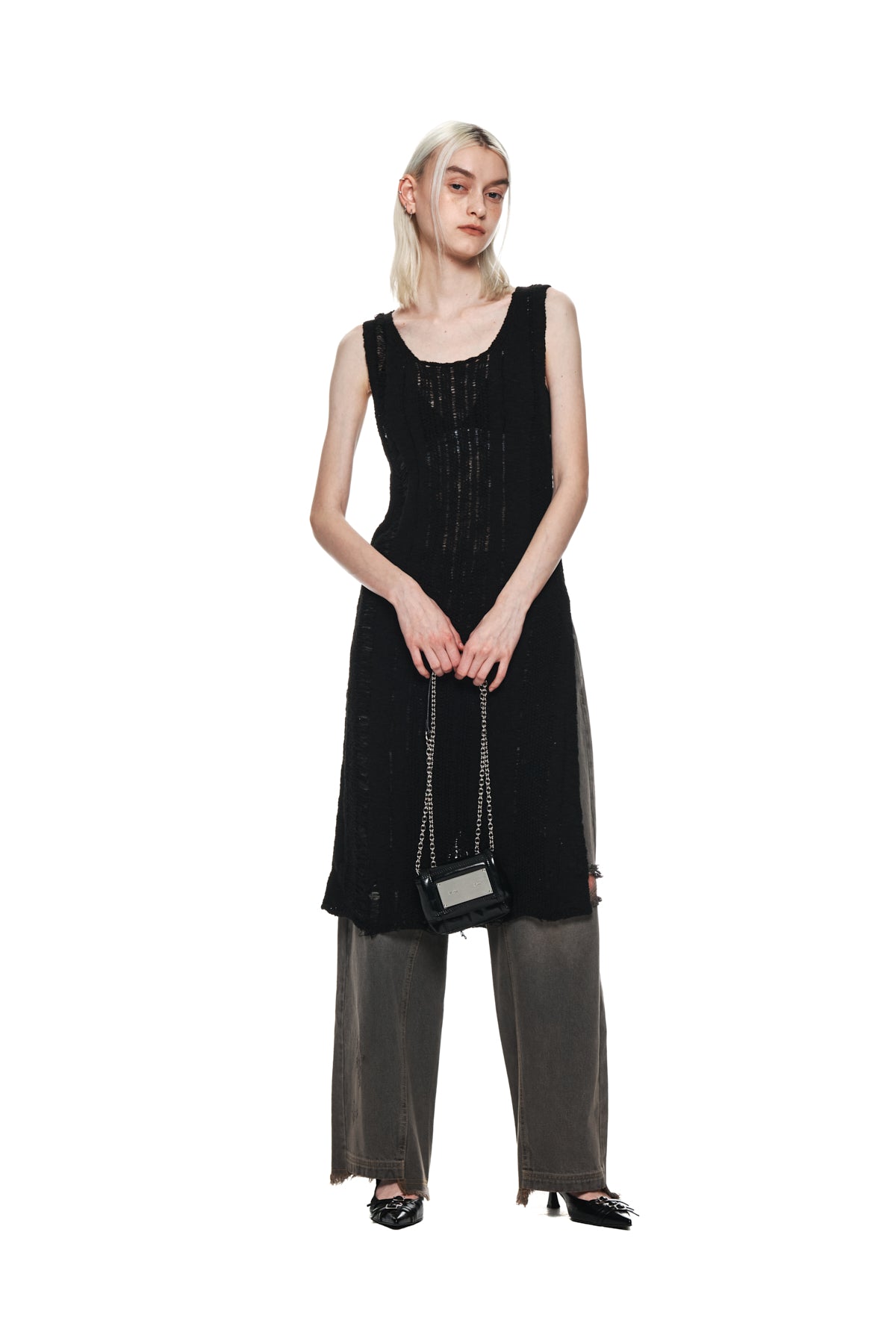 Matin Kim - Stripe Chunky Knit Dress (Black) product image 8 | TRAB K-Fashion Australia