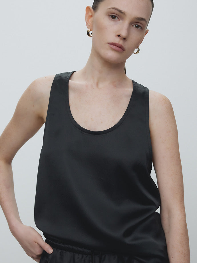 Tonywack - Tailored Satin Sleeveless Top (Black) product image 2 | TRAB K-Fashion Australia