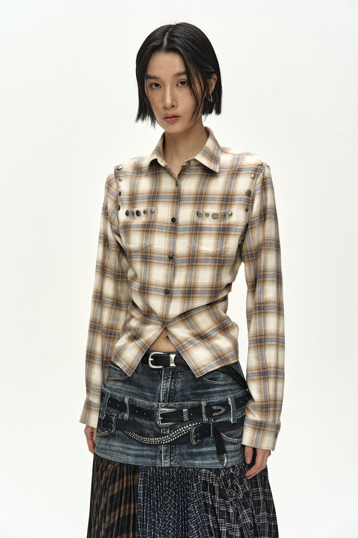 Andersson Bell - Check Studded Contour Shirt (Beige) product image 5 | TRAB K-Fashion Australia
