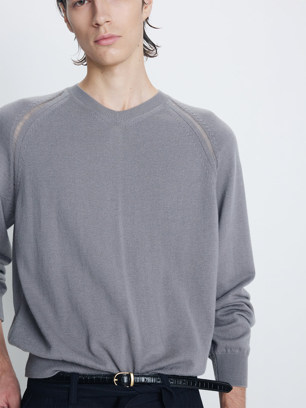 Tonywack - Super Fine Merino Wool Distressed V- Neck Knit (Steel Grey) product image 6 | TRAB K-Fashion Australia