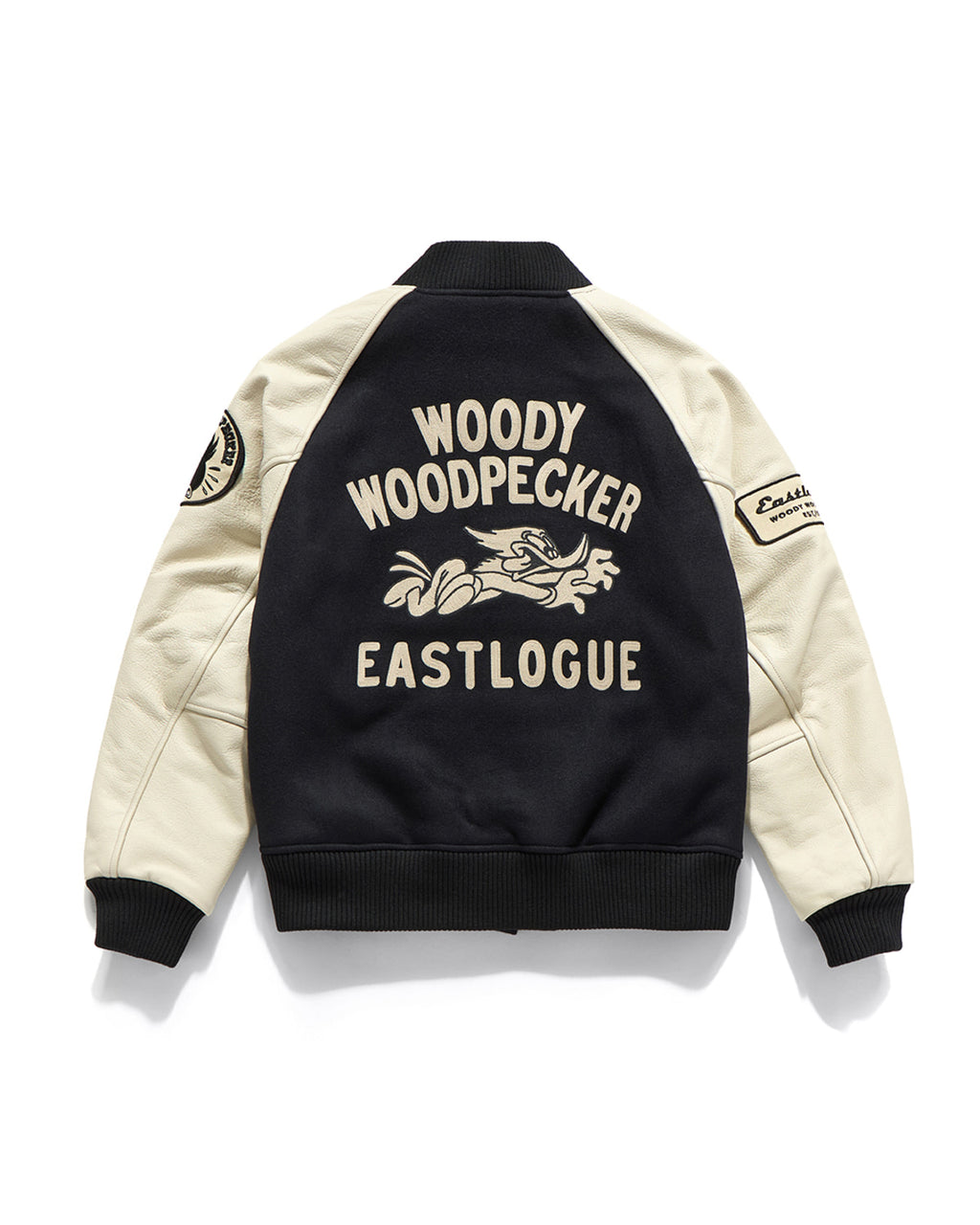 Eastlogue - Woody Leather Mix Stadium Jacket (D.navy Wool) product image 2 | TRAB K-Fashion Australia