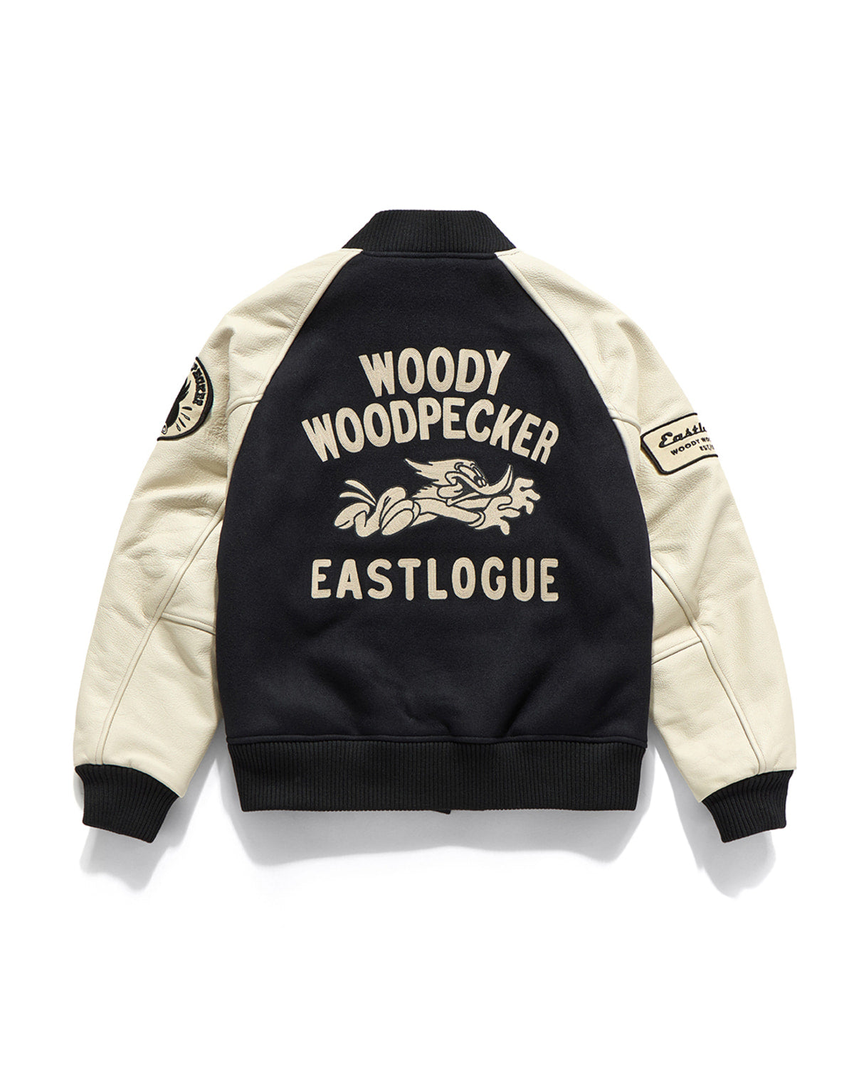 Eastlogue - Woody Leather Mix Stadium Jacket (D.navy Wool) product image 2 | TRAB K-Fashion Australia
