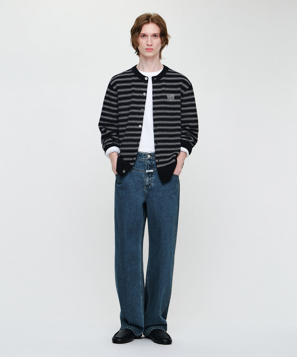 Marithe & Francois Girbaud - Premium Small Classic Logo Wool Round Neck Cardigan (Navy) product image 4 | TRAB K-Fashion Australia