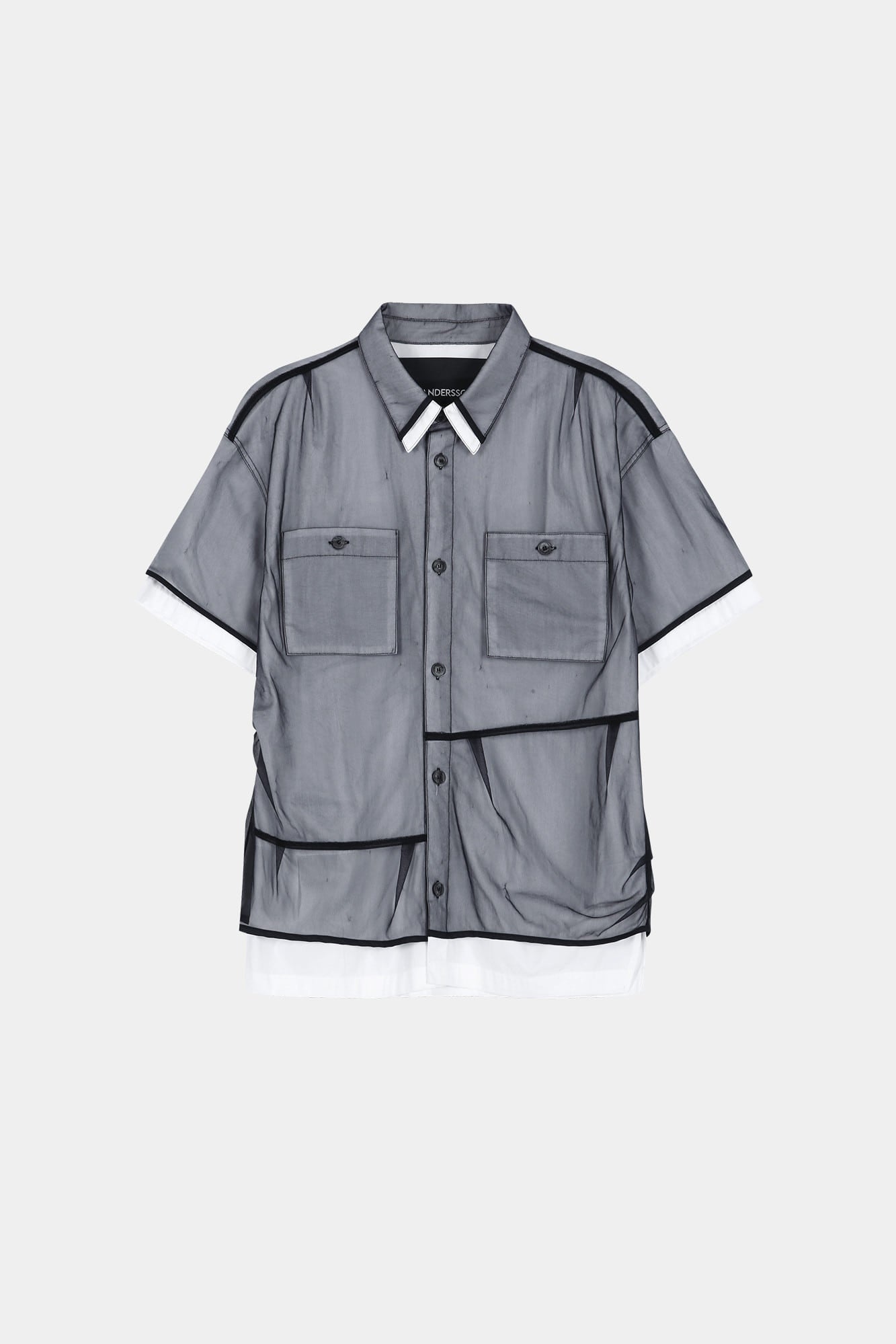 Andersson Bell - White Sheer Layered Shirt (White/Navy) product image 9 | TRAB K-Fashion Australia