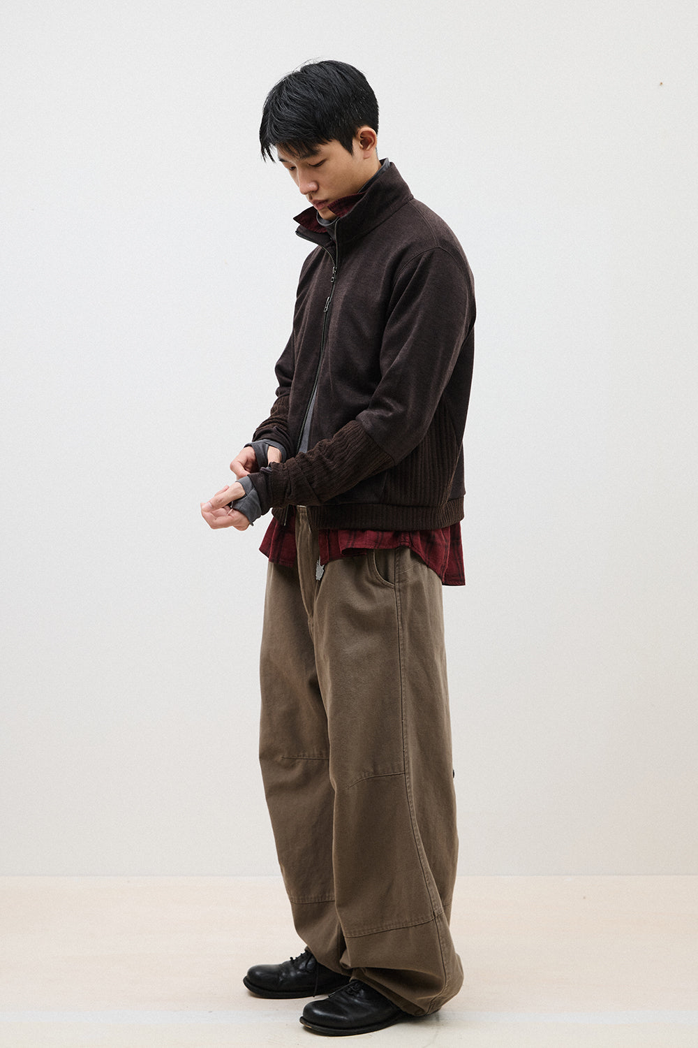 Hatchingroom - Double Sleeve Track Cardigan (Dark Brown) product image 5 | TRAB K-Fashion Australia