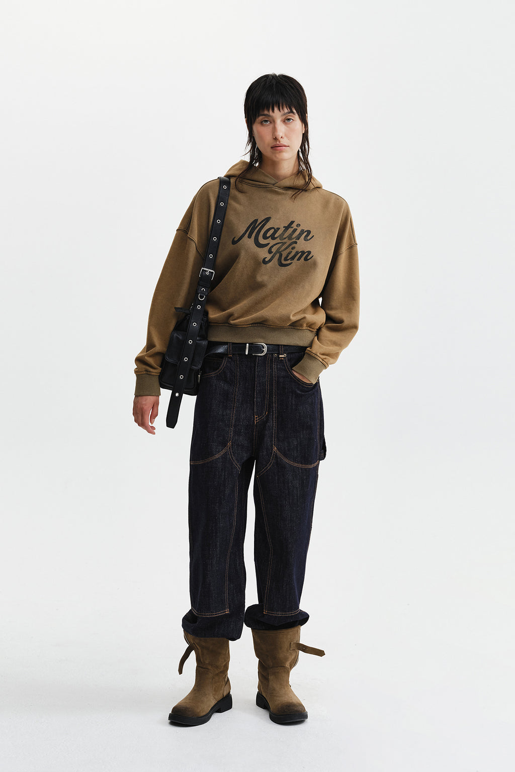 Matin Kim - Washed Calligraphy Logo Hoody Top (Khaki) product image 9 | TRAB K-Fashion Australia