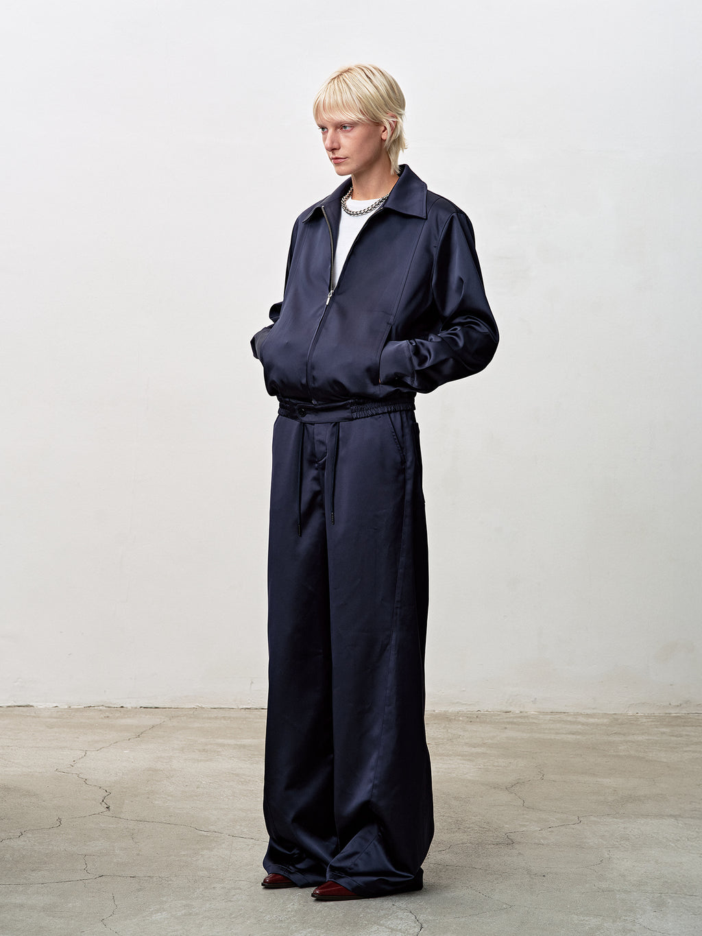 Tonywack - Silky Zippered Blouson Jacket (Navy) product image 3 | TRAB K-Fashion Australia