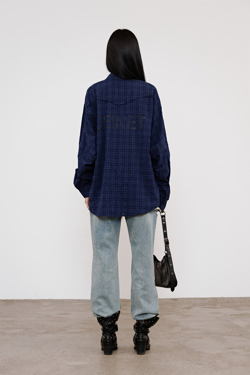 Deinet - Double Checkered Overfit Shirt (Navy) product image 3 | TRAB K-Fashion Australia