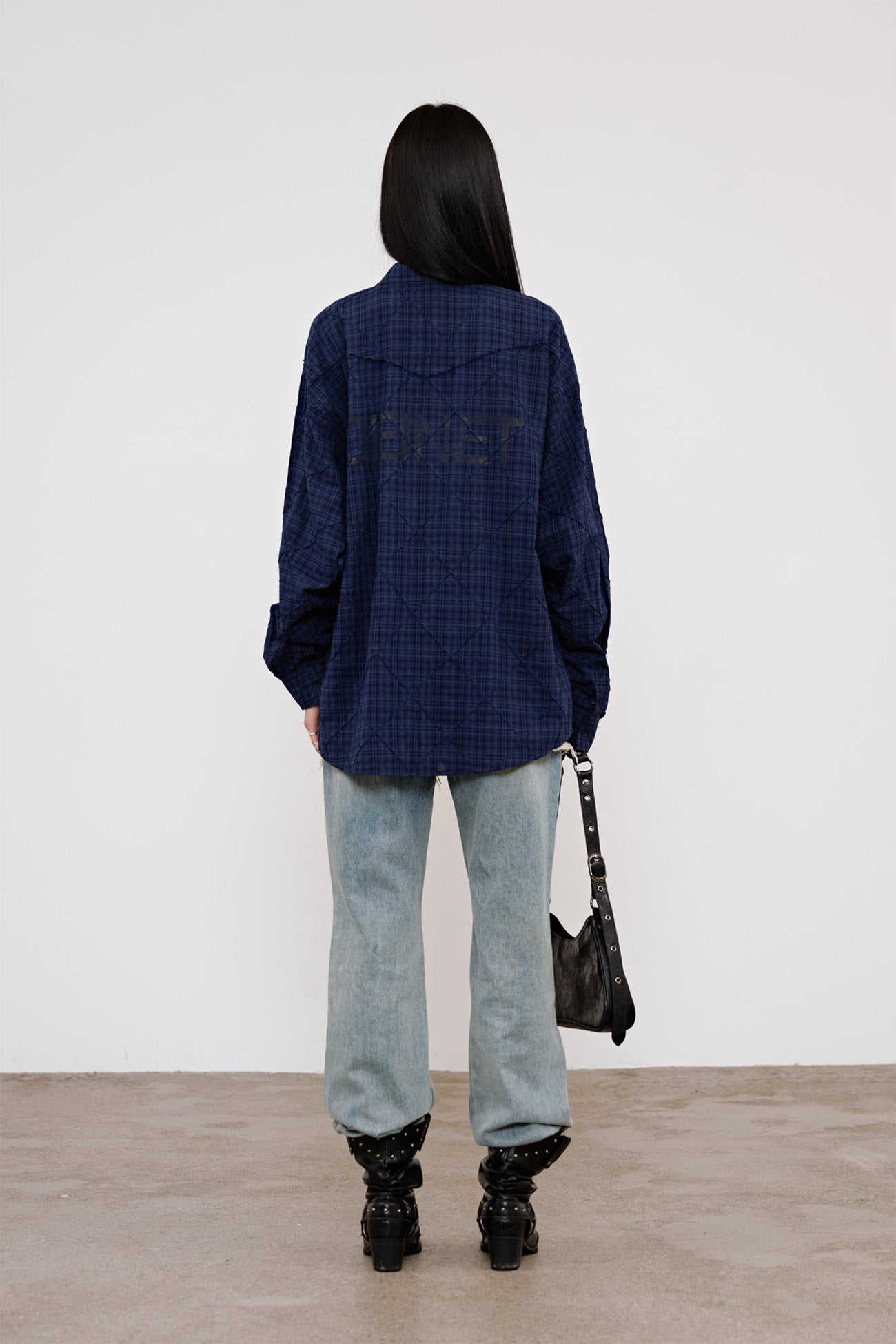 Deinet - Double Checkered Overfit Shirt (Navy) product image 3 | TRAB K-Fashion Australia