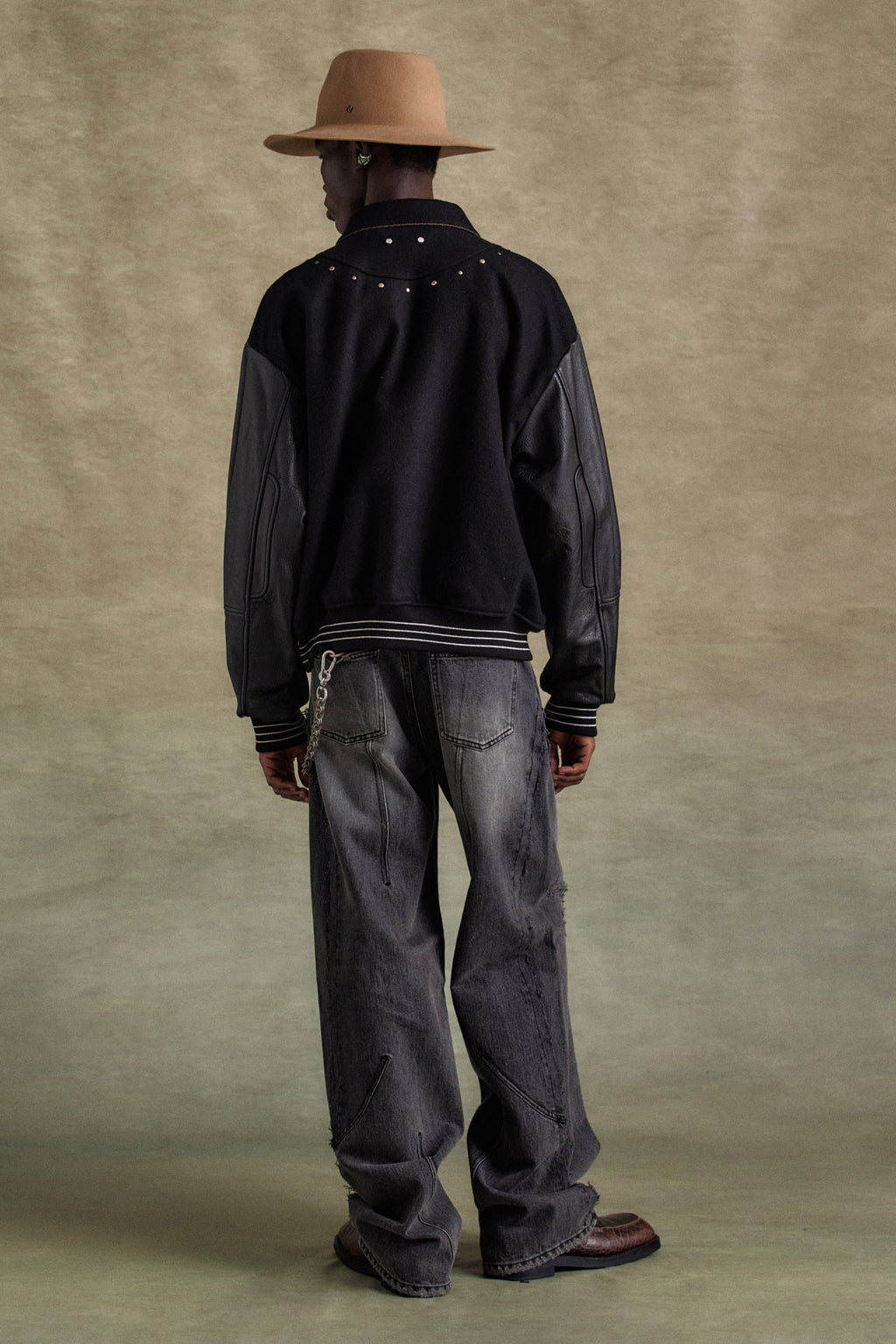 Andersson Bell - A Patch Wool & Leather Varsity Jacket (Black) product image 3 | TRAB K-Fashion Australia