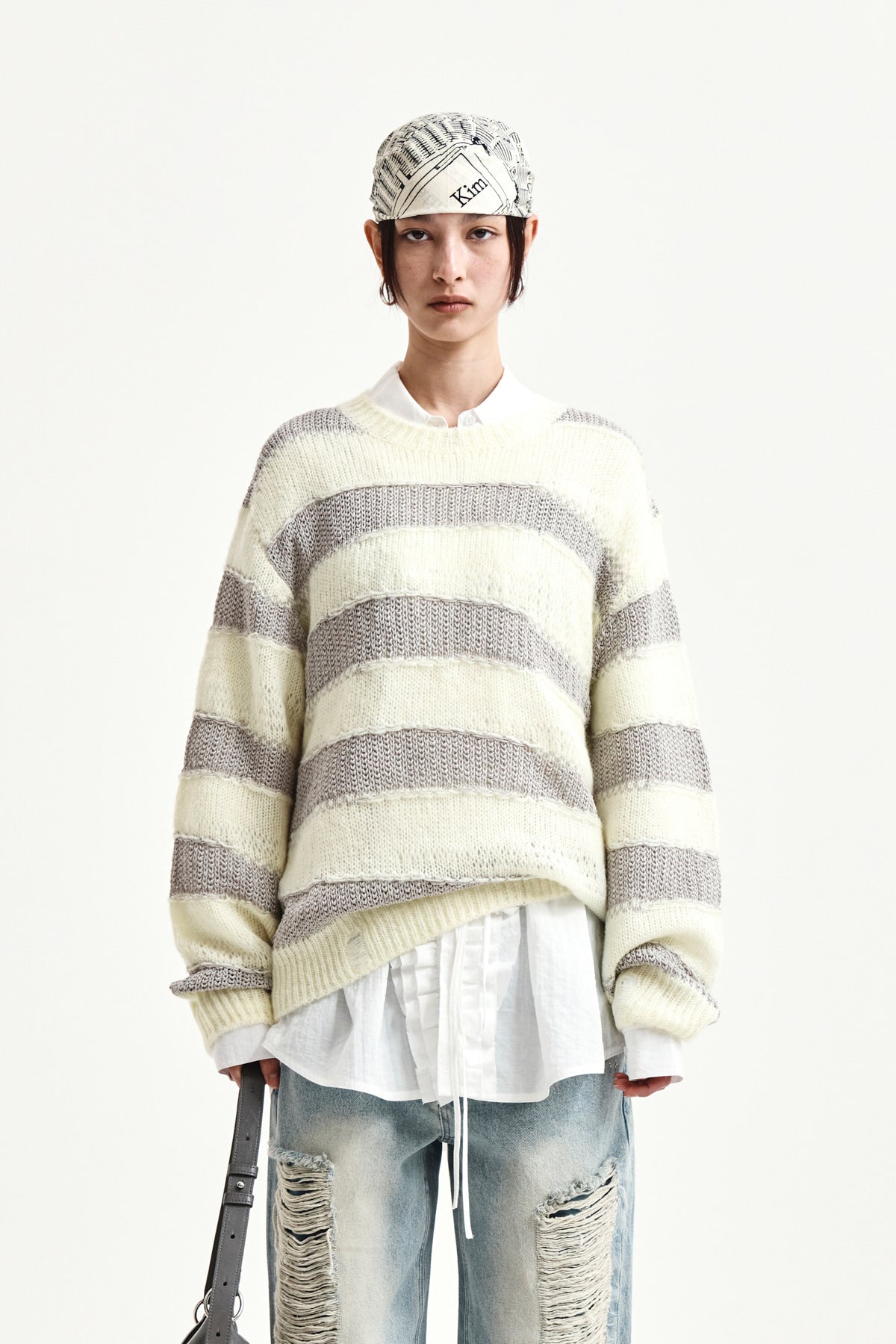 Matin Kim - Texture Block Stripe Knit Pullover (Light Yellow) product image 5 | TRAB K-Fashion Australia