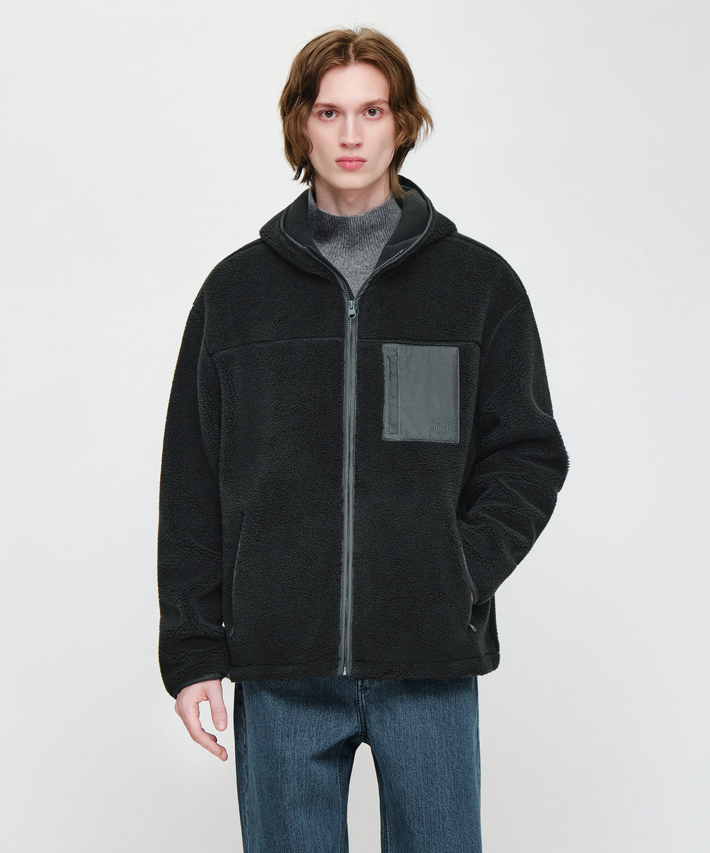 Marithe & Francois Girbaud - Hooded Color Block Fleece Jacket (Charcoal) product image 1 | TRAB K-Fashion Australia