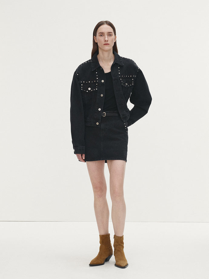 Tonywack - Metal Stud Cropped Denim Trucker (Faded Black) product image 2 | TRAB K-Fashion Australia