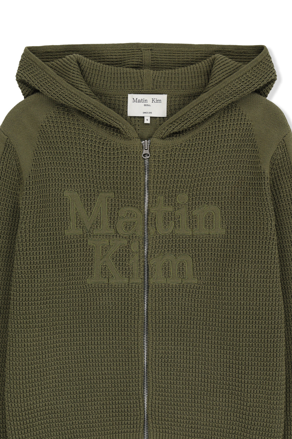Matin Kim - Waffle Texture Hoody Knit Zip Up (Khaki) product image 3 | TRAB K-Fashion Australia