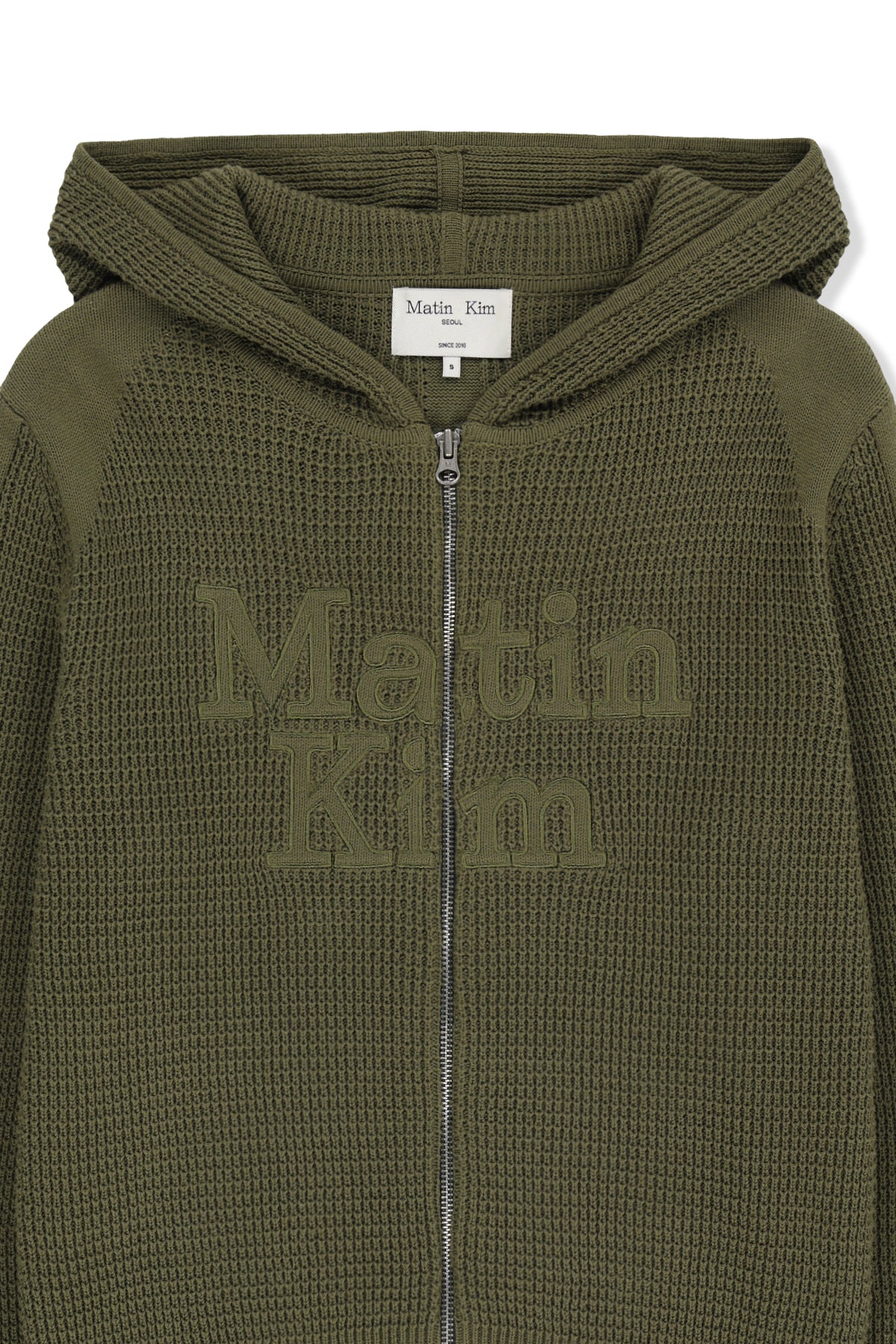 Matin Kim - Waffle Texture Hoody Knit Zip Up (Khaki) product image 3 | TRAB K-Fashion Australia