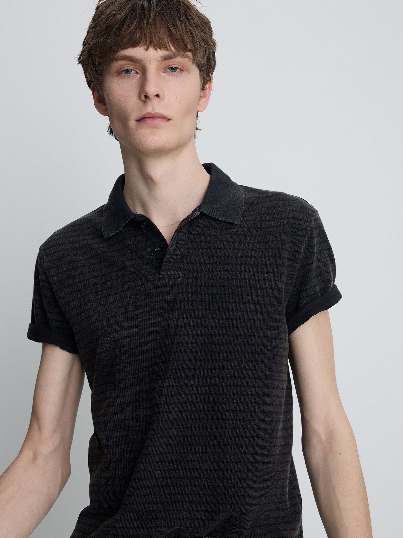 Tonywack - Garment Dyed Stripe Piqué Polo (Faded Black) | TRAB K-Fa