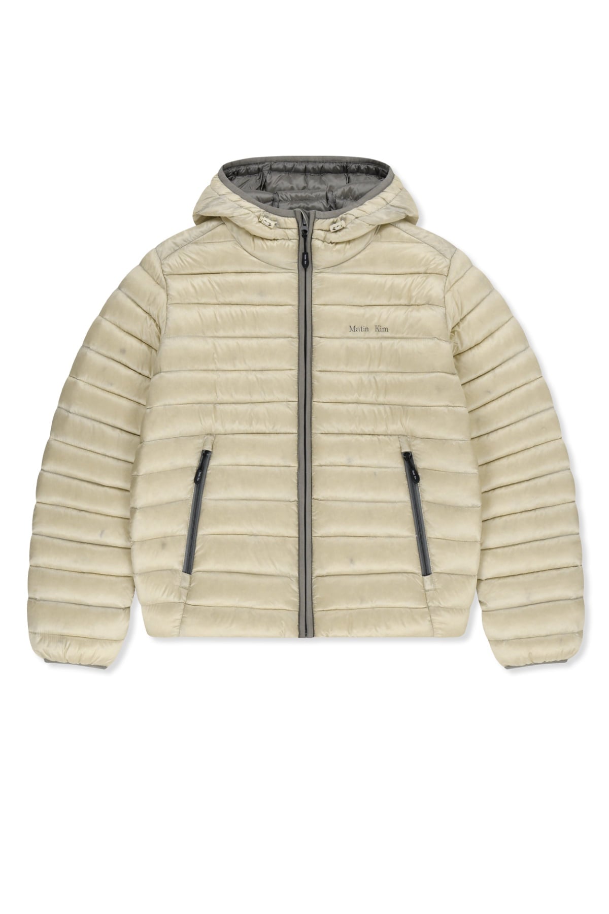 Matin Kim - Contrast Trim Light Down Hoody Jumper (Light Beige) product image 2 | TRAB K-Fashion Australia