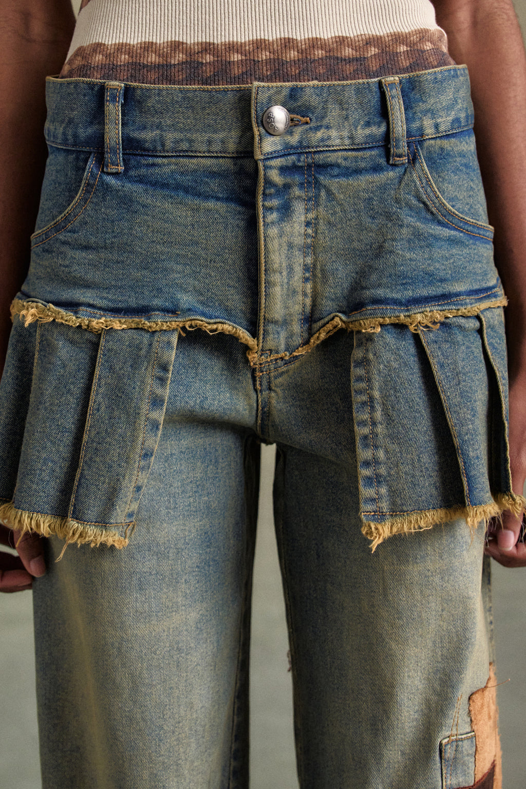 Andersson Bell - Patchwork Denim Pleats Skirt Jeans (Washed Blue) product image 4 | TRAB K-Fashion Australia