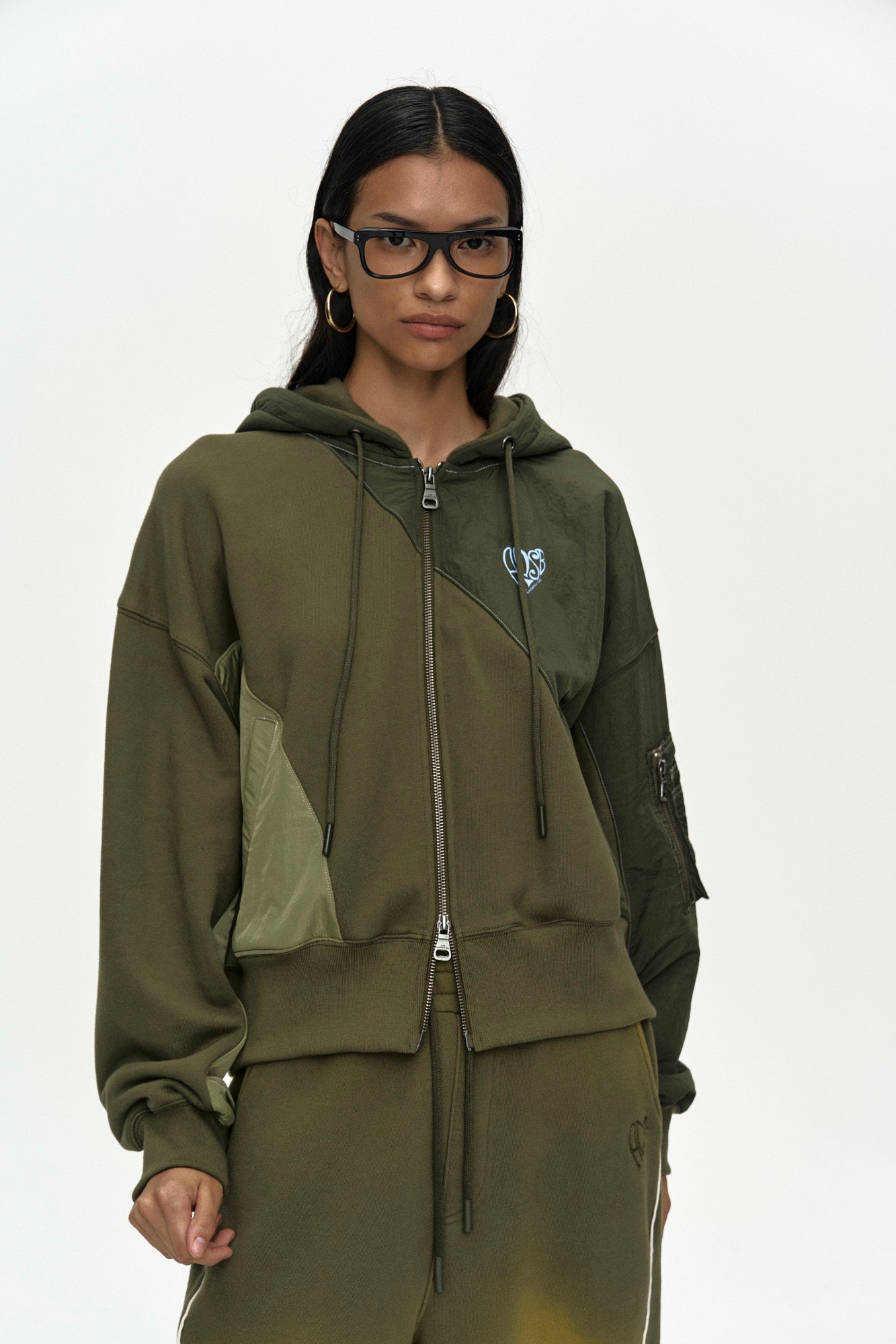 Andersson Bell - Patchwork Ma-1 Hoodie Zip Up (Khaki) product image 4 | TRAB K-Fashion Australia