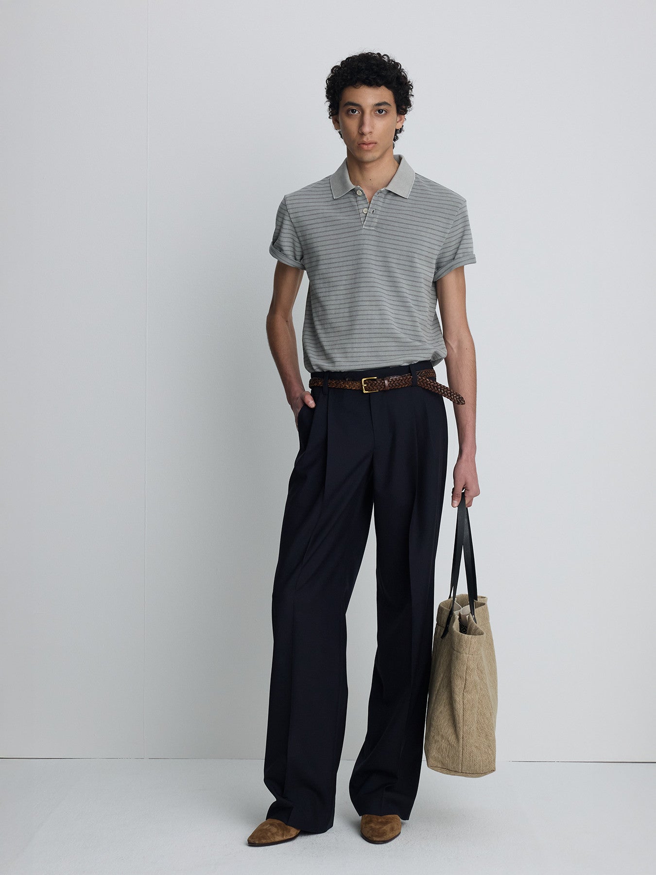 Tonywack - Garment Dyed Stripe Piqué Polo (Faded Grey) product image 2 | TRAB K-Fashion Australia