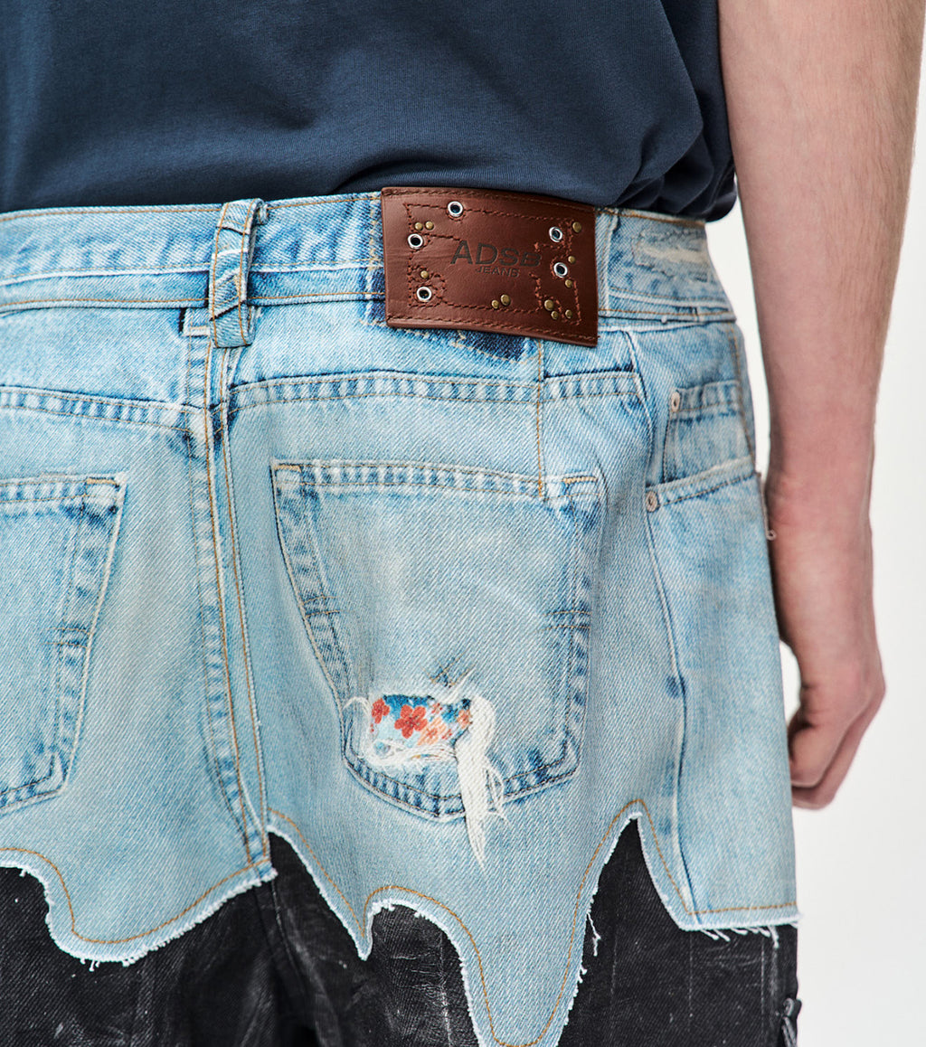 Andersson Bell - Faux-Denim & Scratch Leather Printed Cargo-Pants (Denim/Black) product image 4 | TRAB K-Fashion Australia